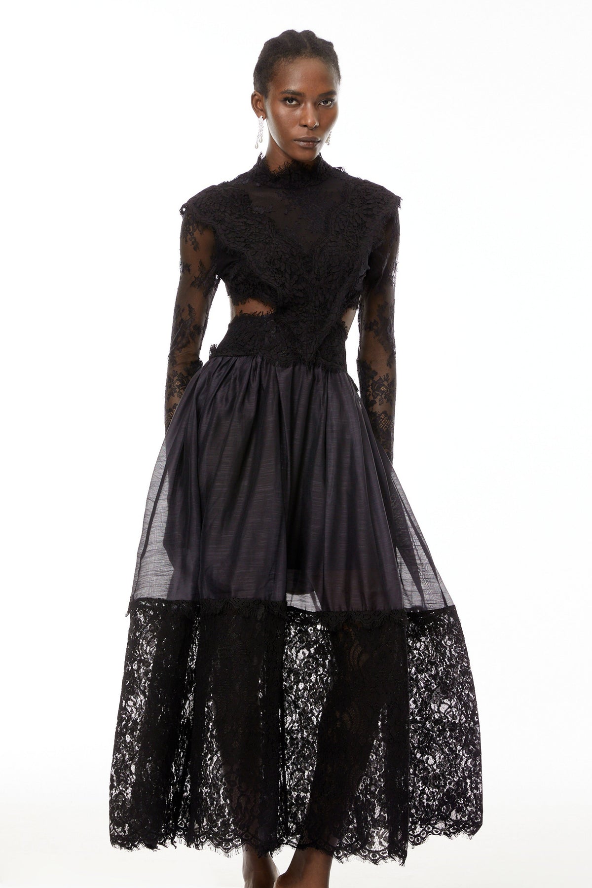 Vanessa Black Sheer Lace Maxi Dress