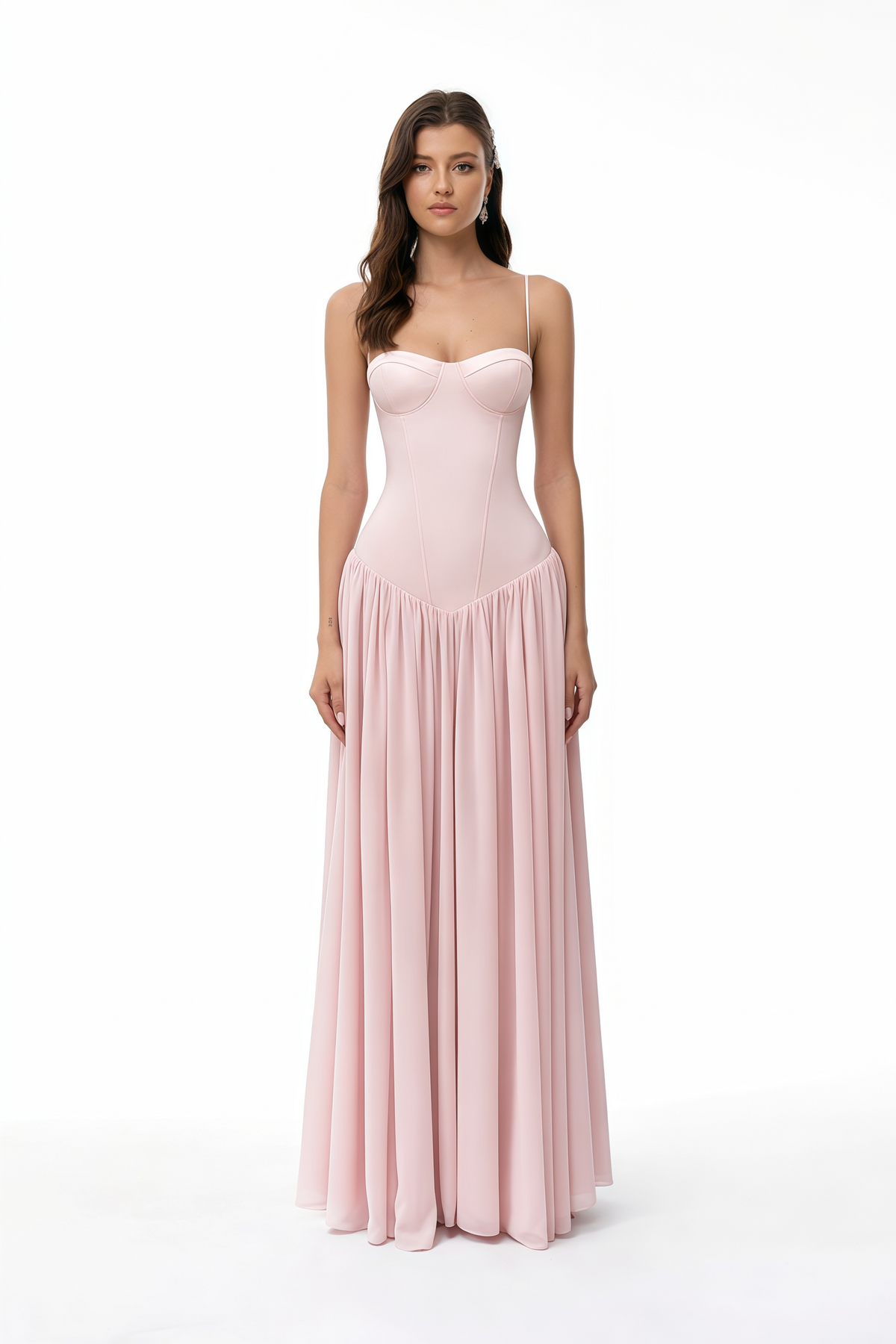 Vasylyna Pink Sweetheart Pleated Maxi Dress