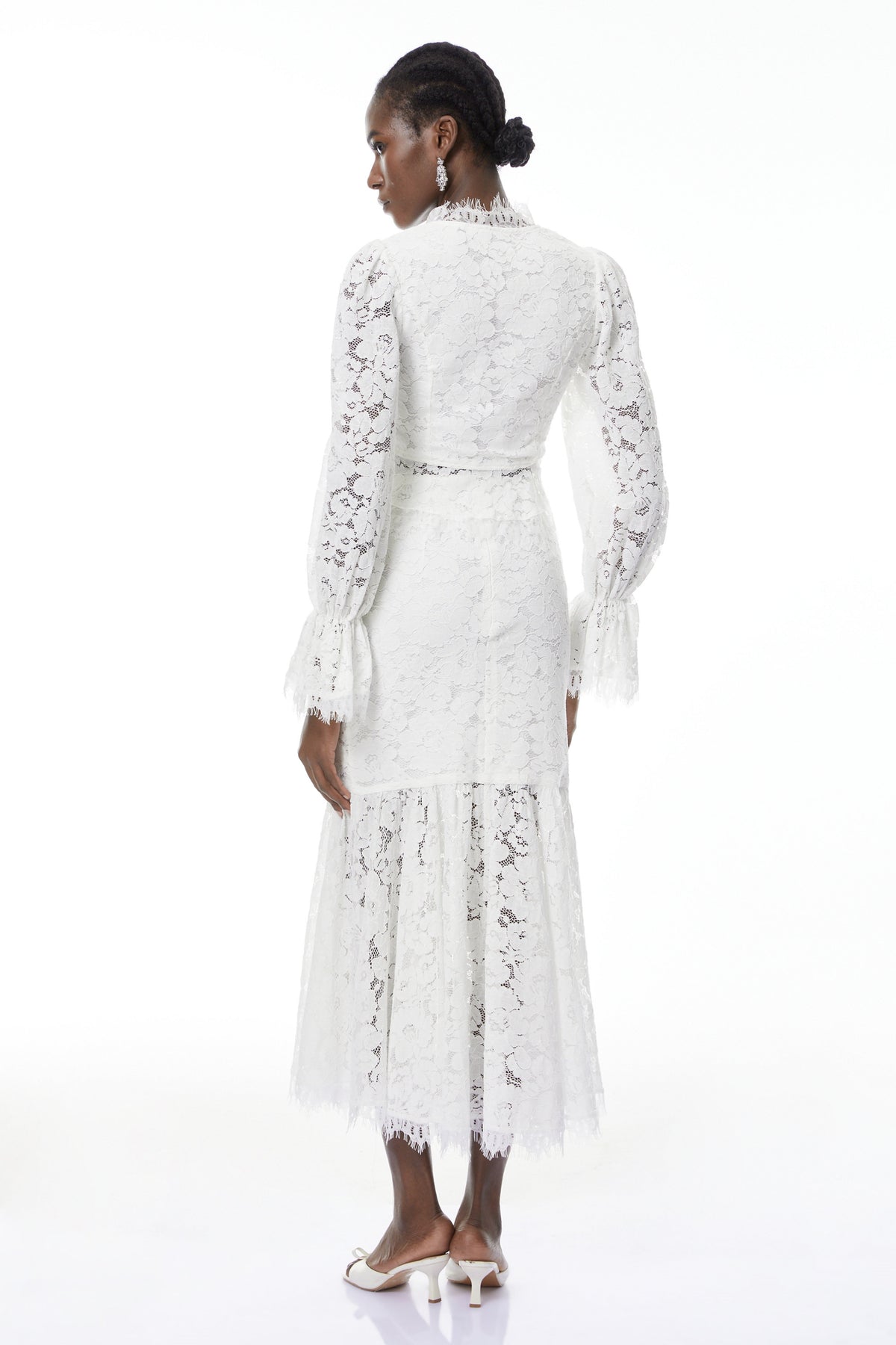 Vilma White Floral Lace Blouse & Skirt Set