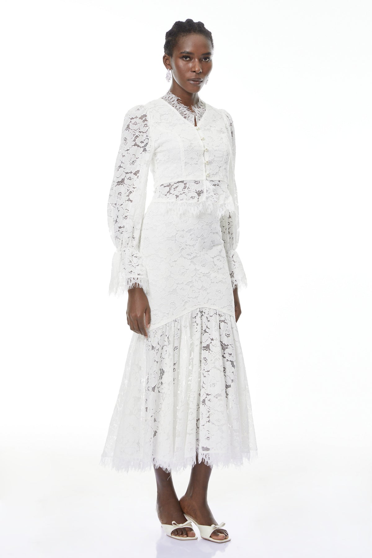 Vilma White Floral Lace Blouse & Skirt Set