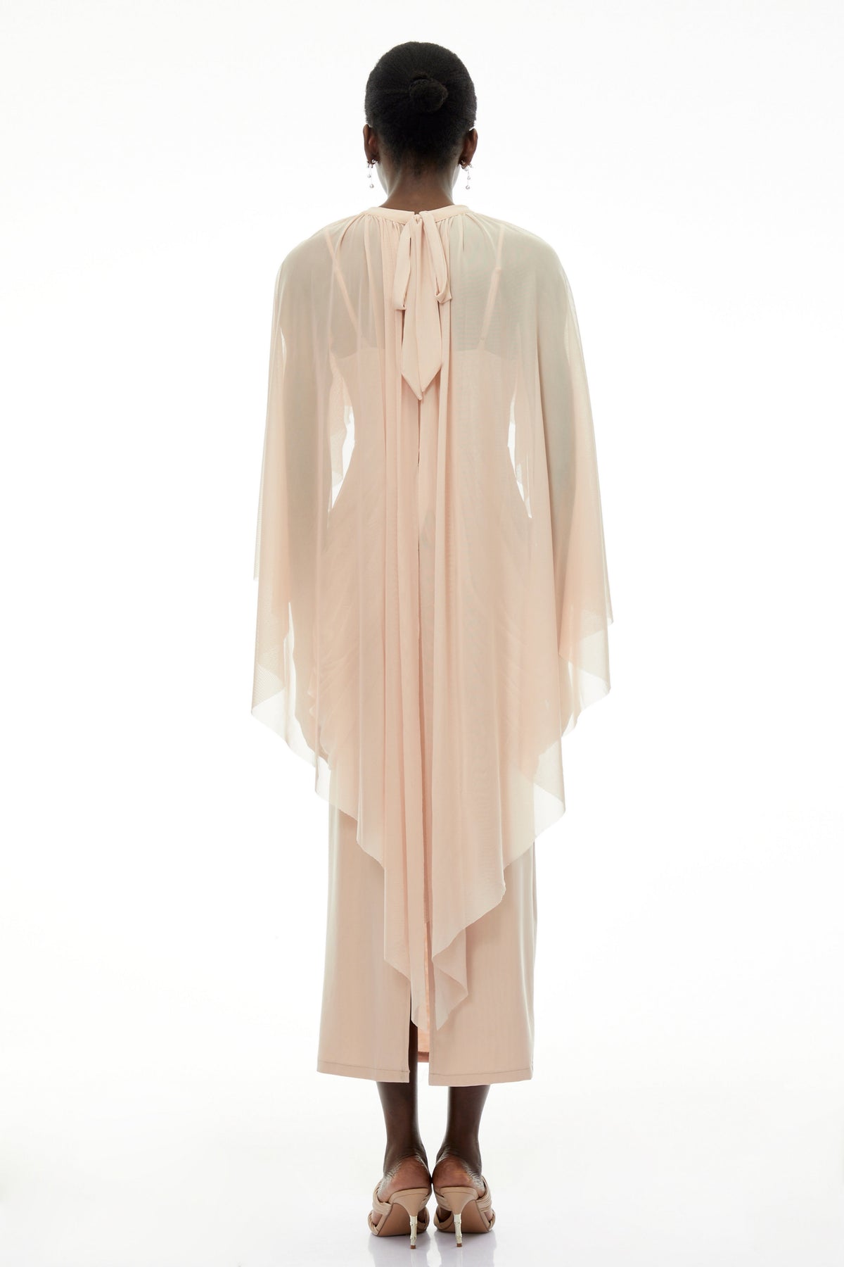 Vivienne Ruched Maxi Dress with Cape Sleeves