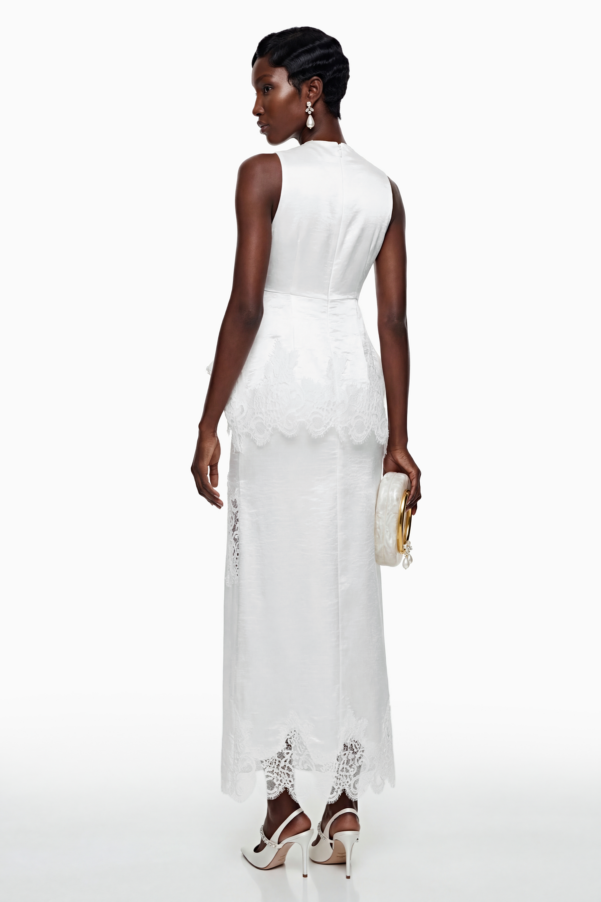 Waltraud White Lace Top & Mermaid Skirt Set