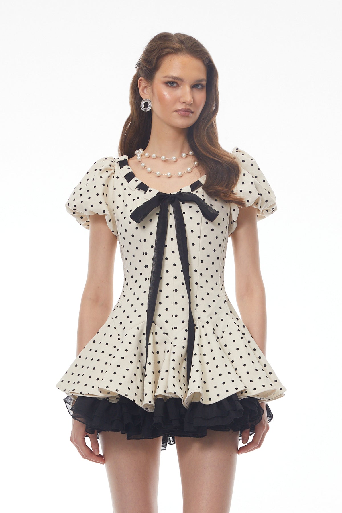 Wania White Polka Dot Mini Dress with Tie-Front