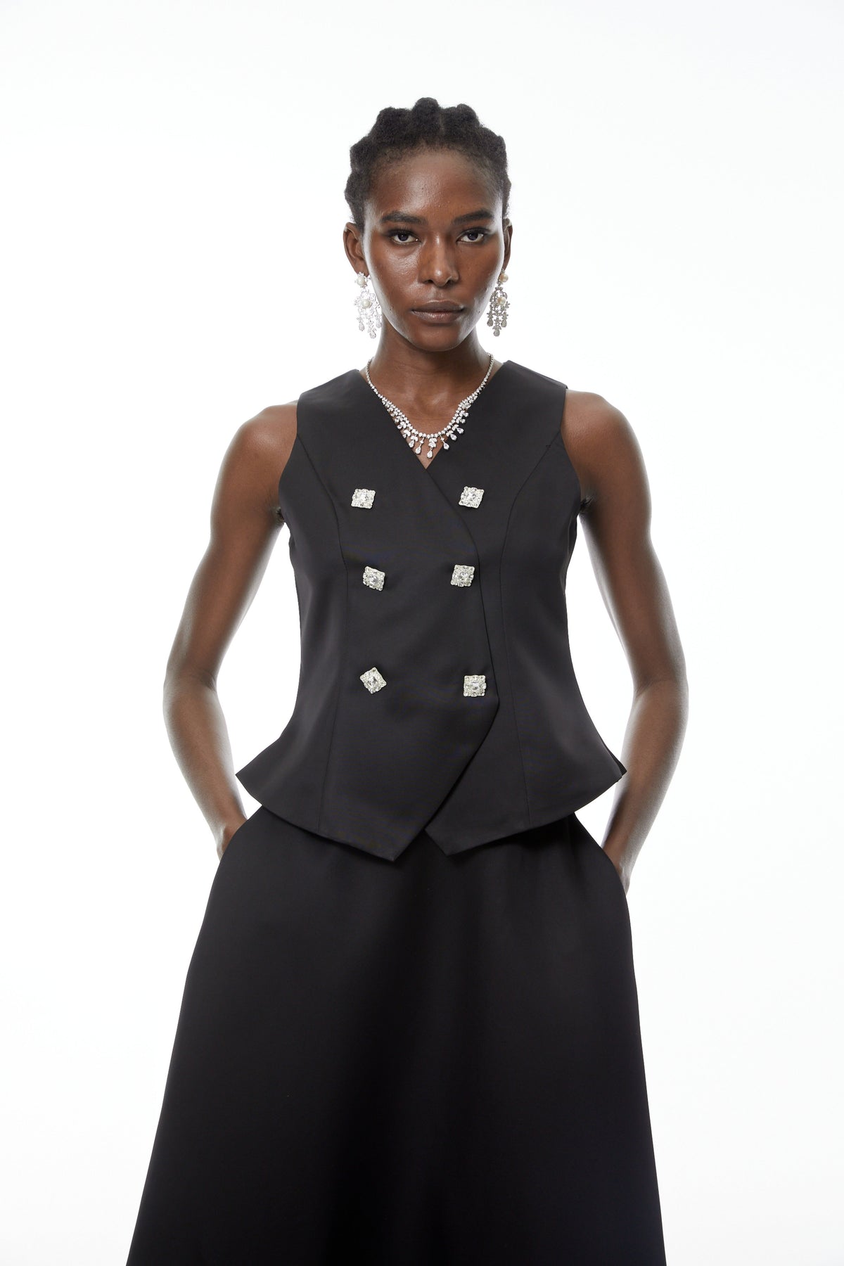 Wilhelmine Black Embellished Top & Skirt Set