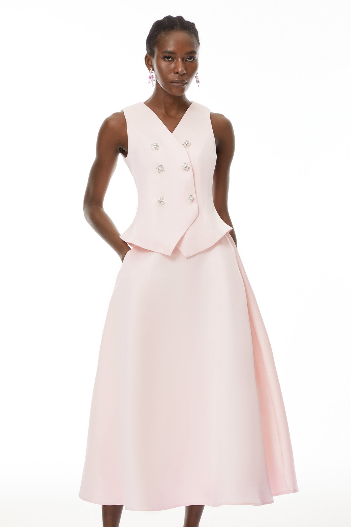 Wilhelmine Pink Embellished Top & Skirt Set