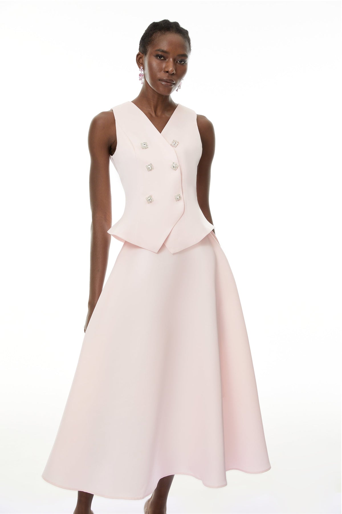 Wilhelmine Pink Embellished Top & Skirt Set