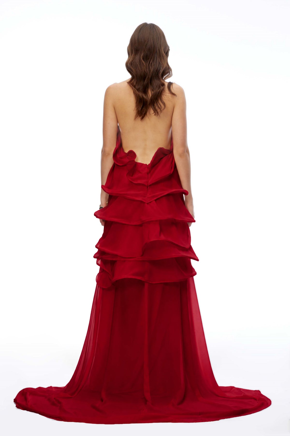 Winnie Red Halterneck Ruffled Maxi Dress