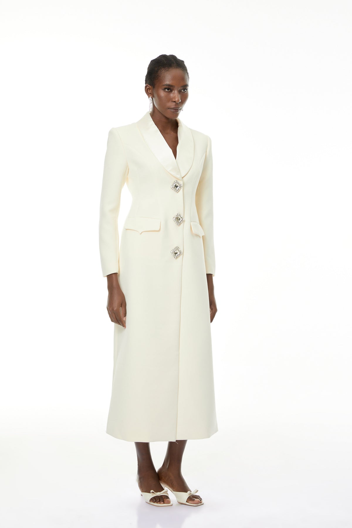 Yvonne Neutrals Crystal-buttoned Coat