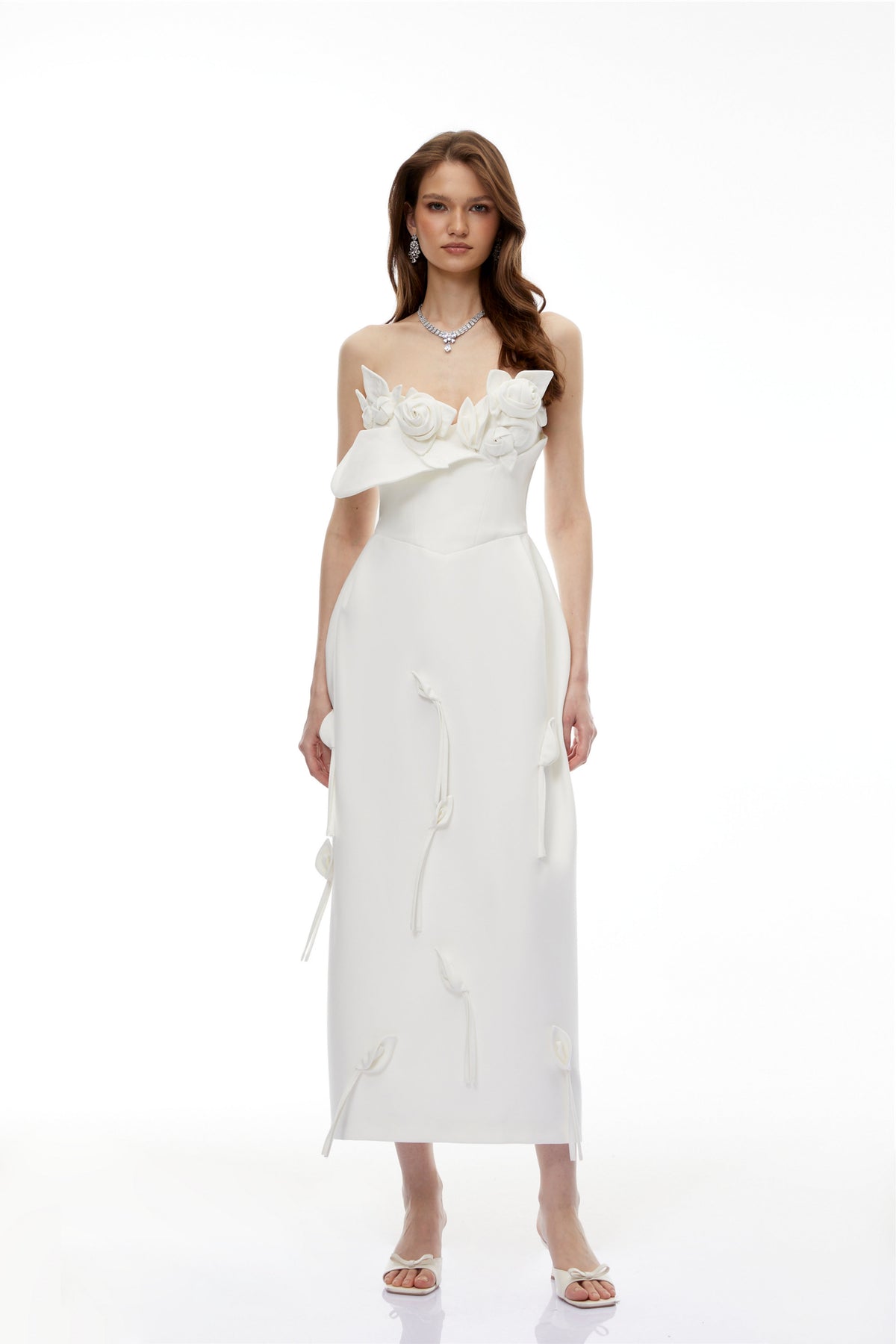 Zadie White Maxi Dress with 3D Petals