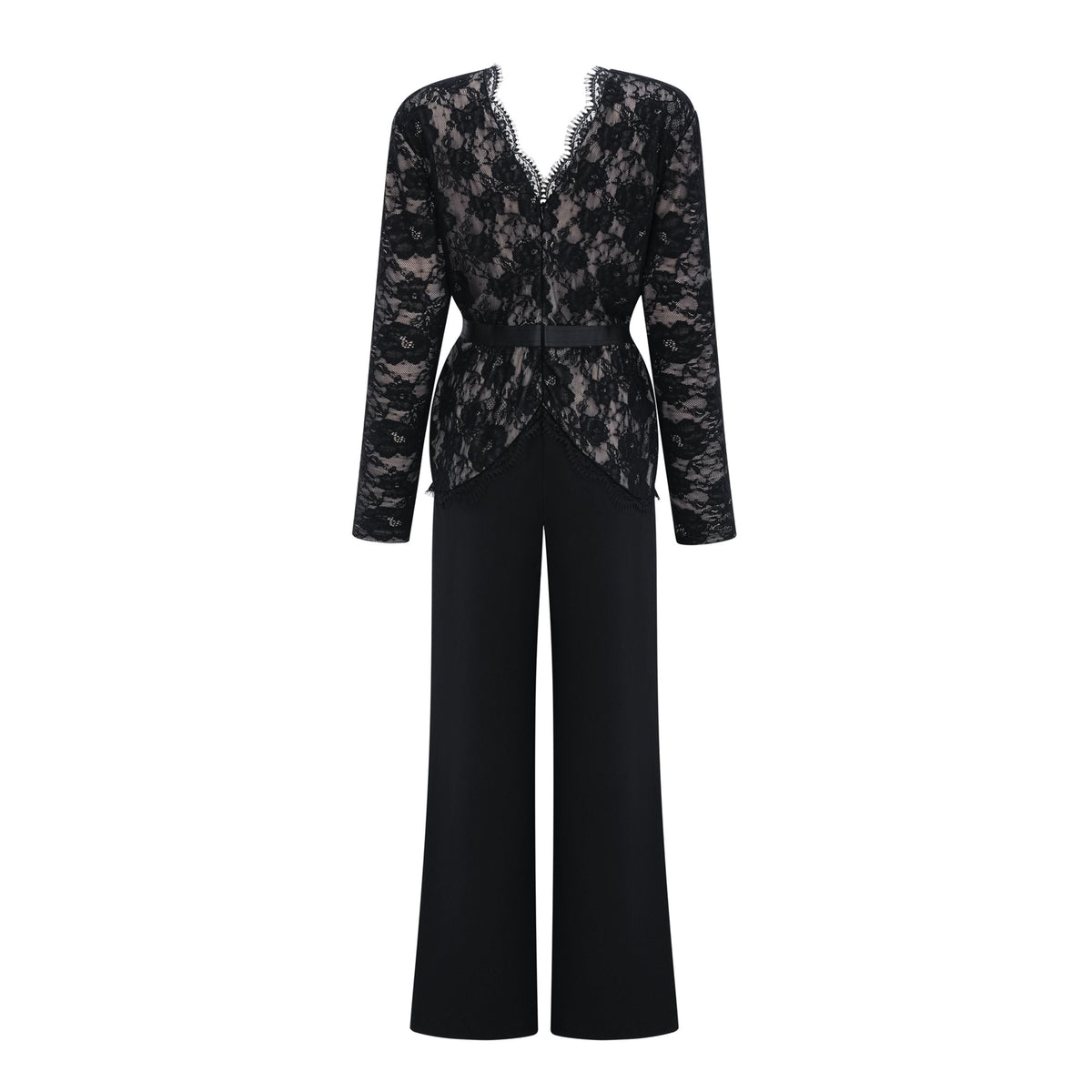 Zhadana Black Semi-Sheer Lace Panel Jumpsuit