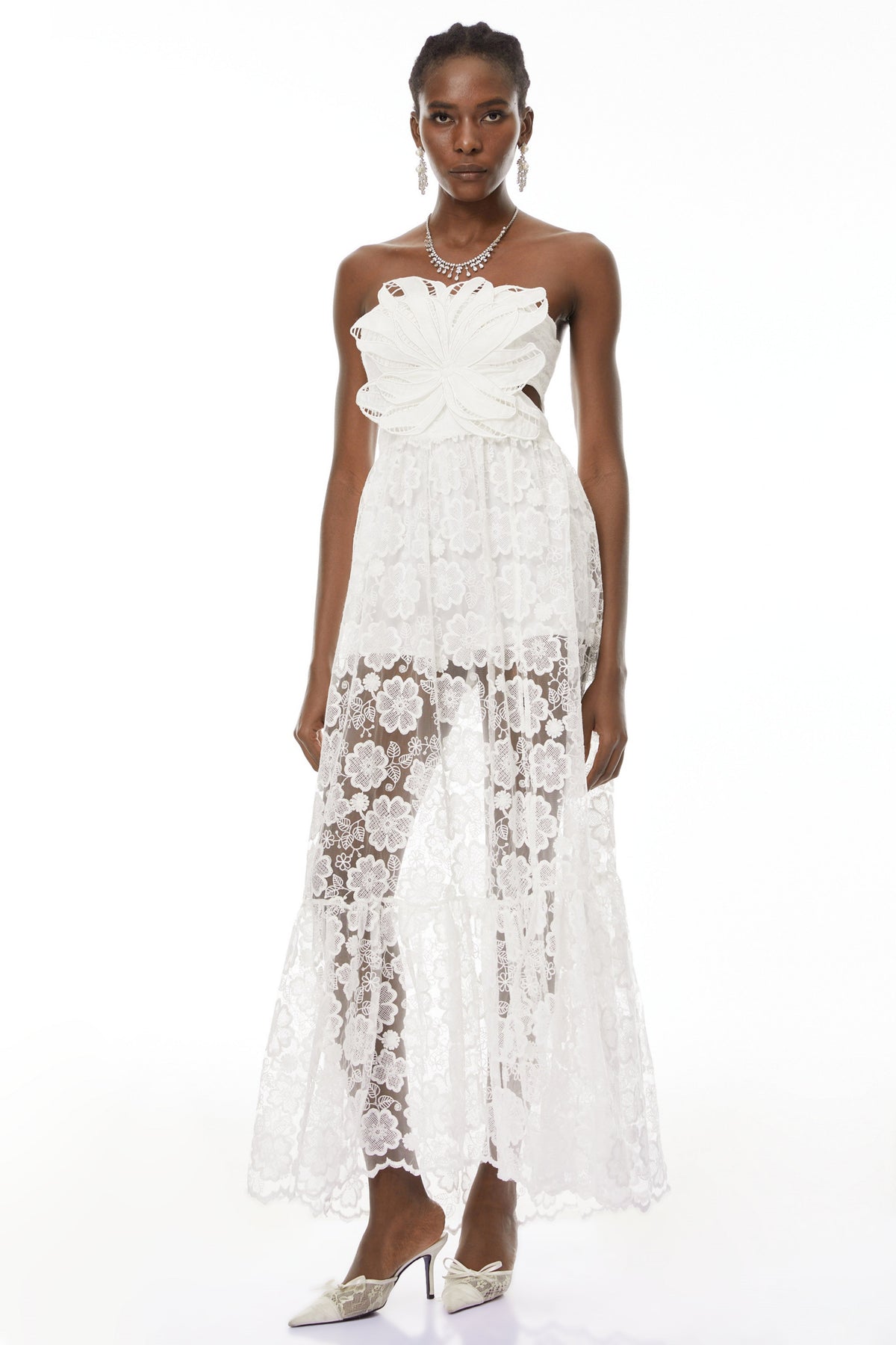 Zinhle White Cut-Out Floral Lace Maxi Dress