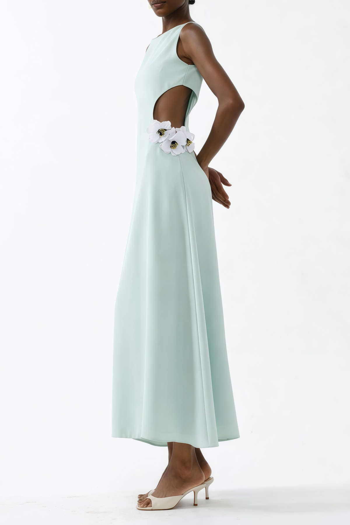Zinnia Green Cut-Out Maxi Dress with 3D Petals