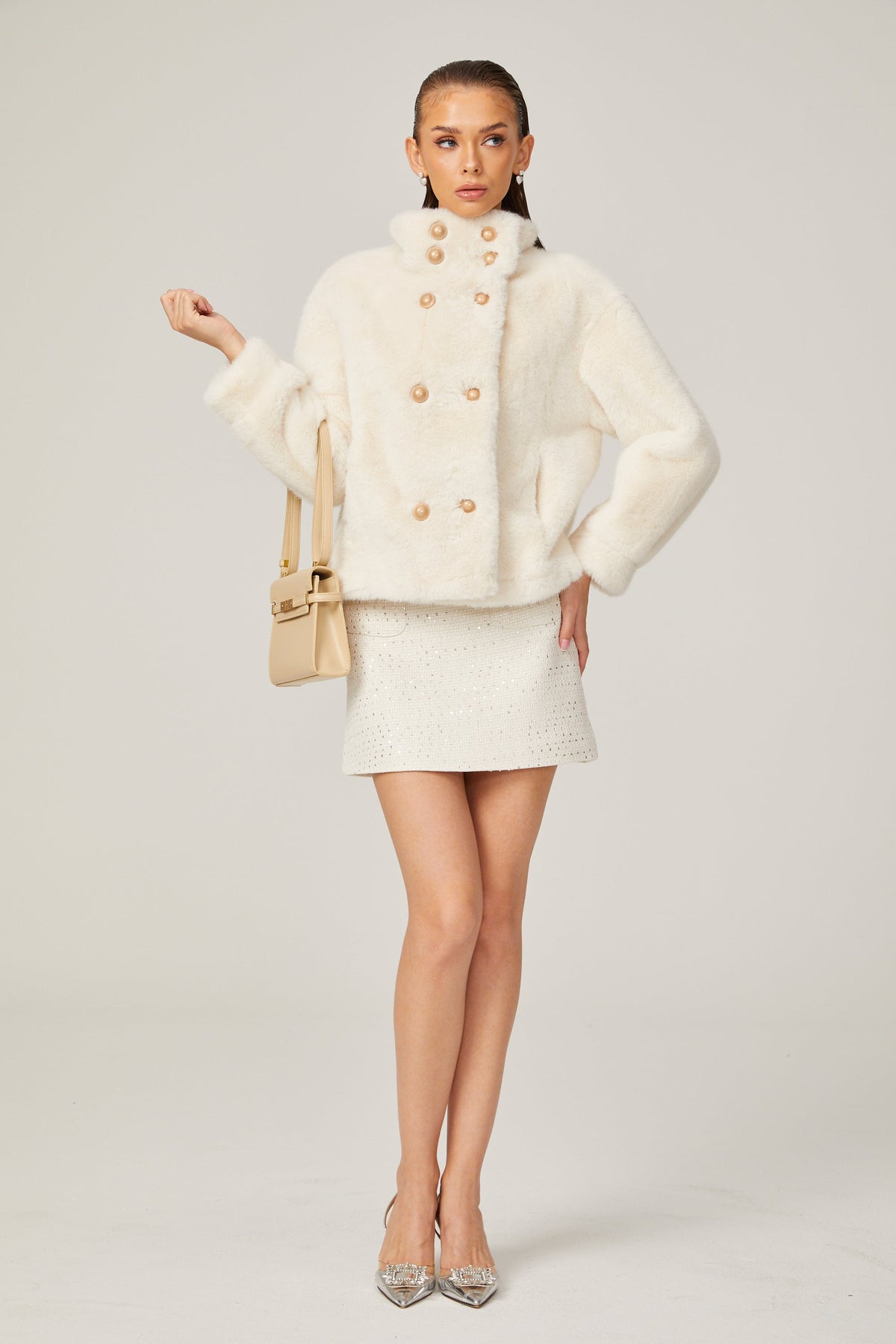 Chantal white faux-fur double-breasted jacket
