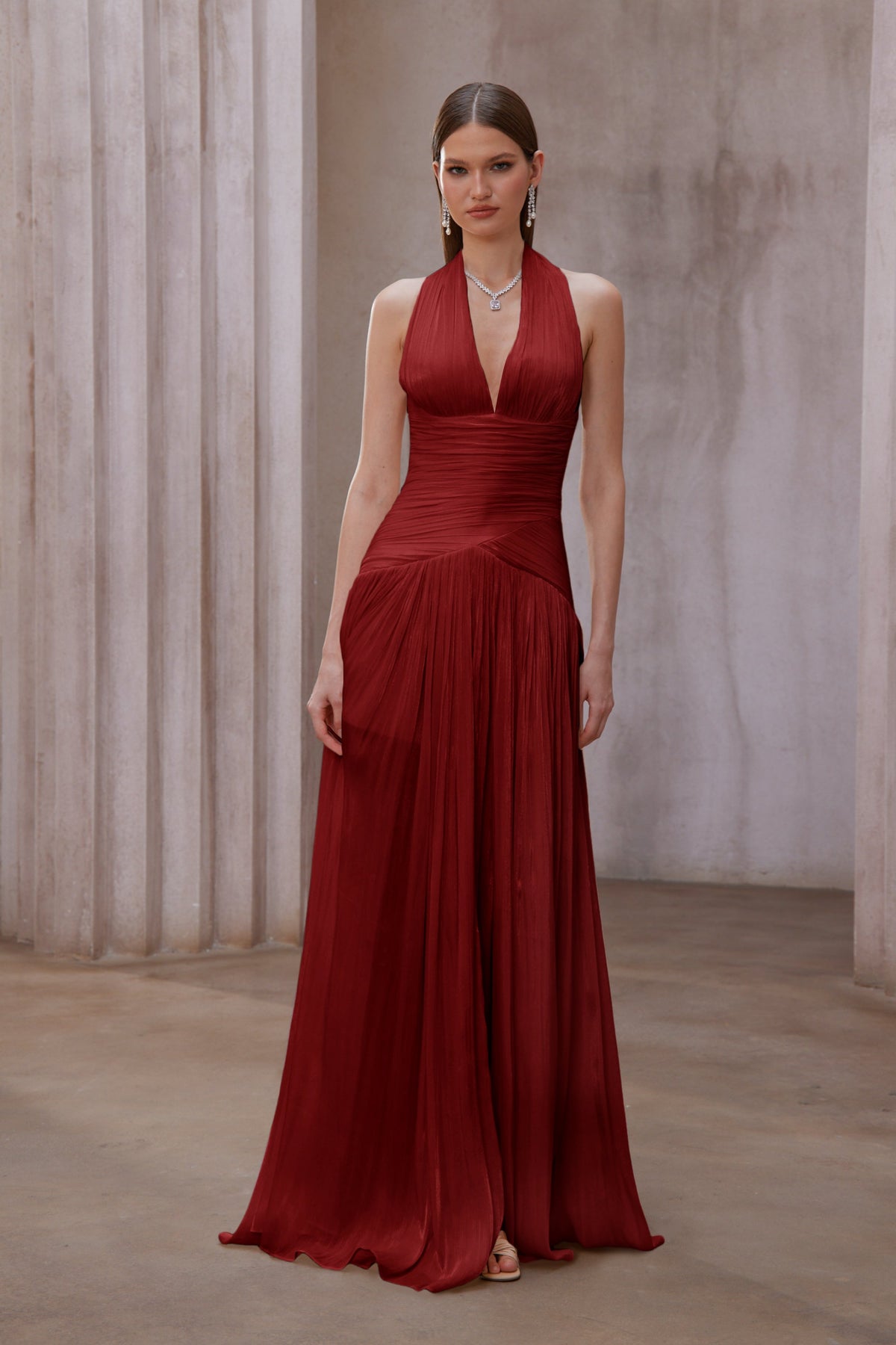 Uranie Red Gathered Maxi Dress