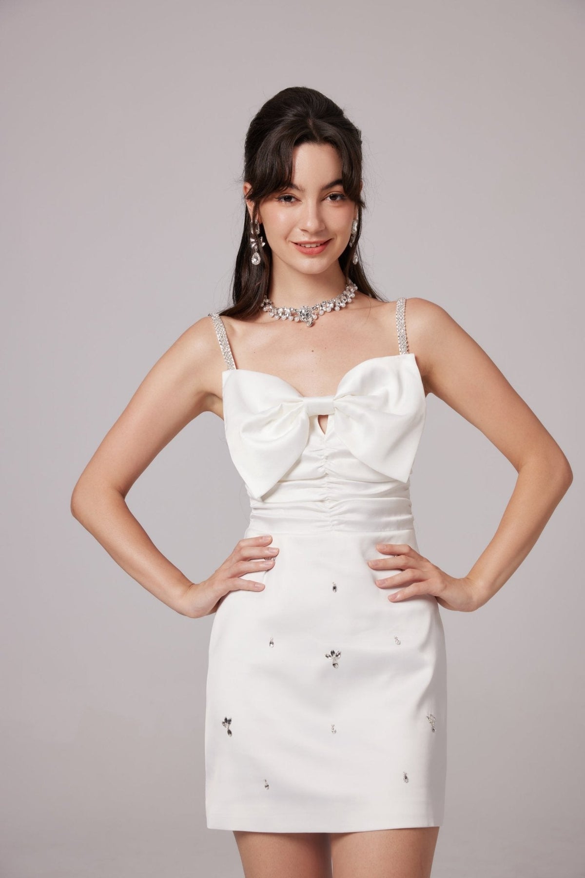 Anastasia white crystal-embellished mini dress