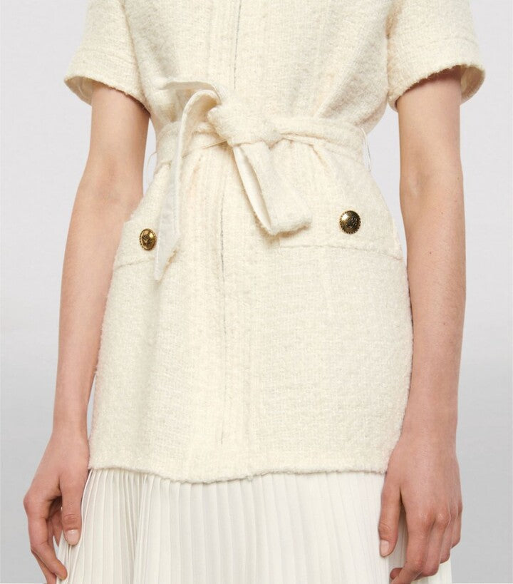 SANDRO Boucle Pocket Mini Dress - White