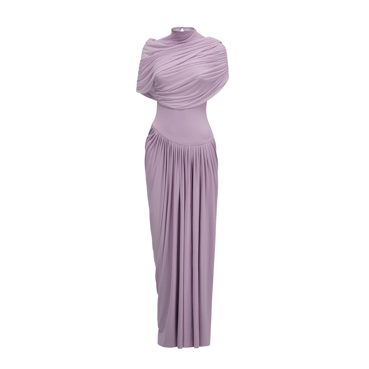 Catherine asymmetric pleated maxi dress in Purple