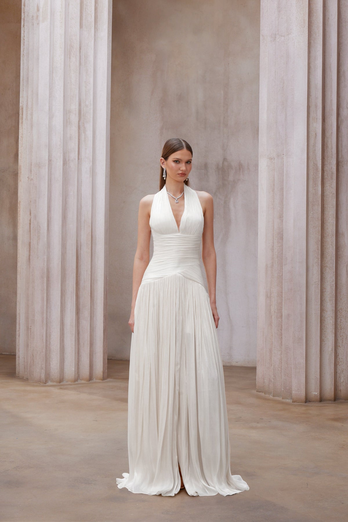 Uranie White Gathered Maxi Dress