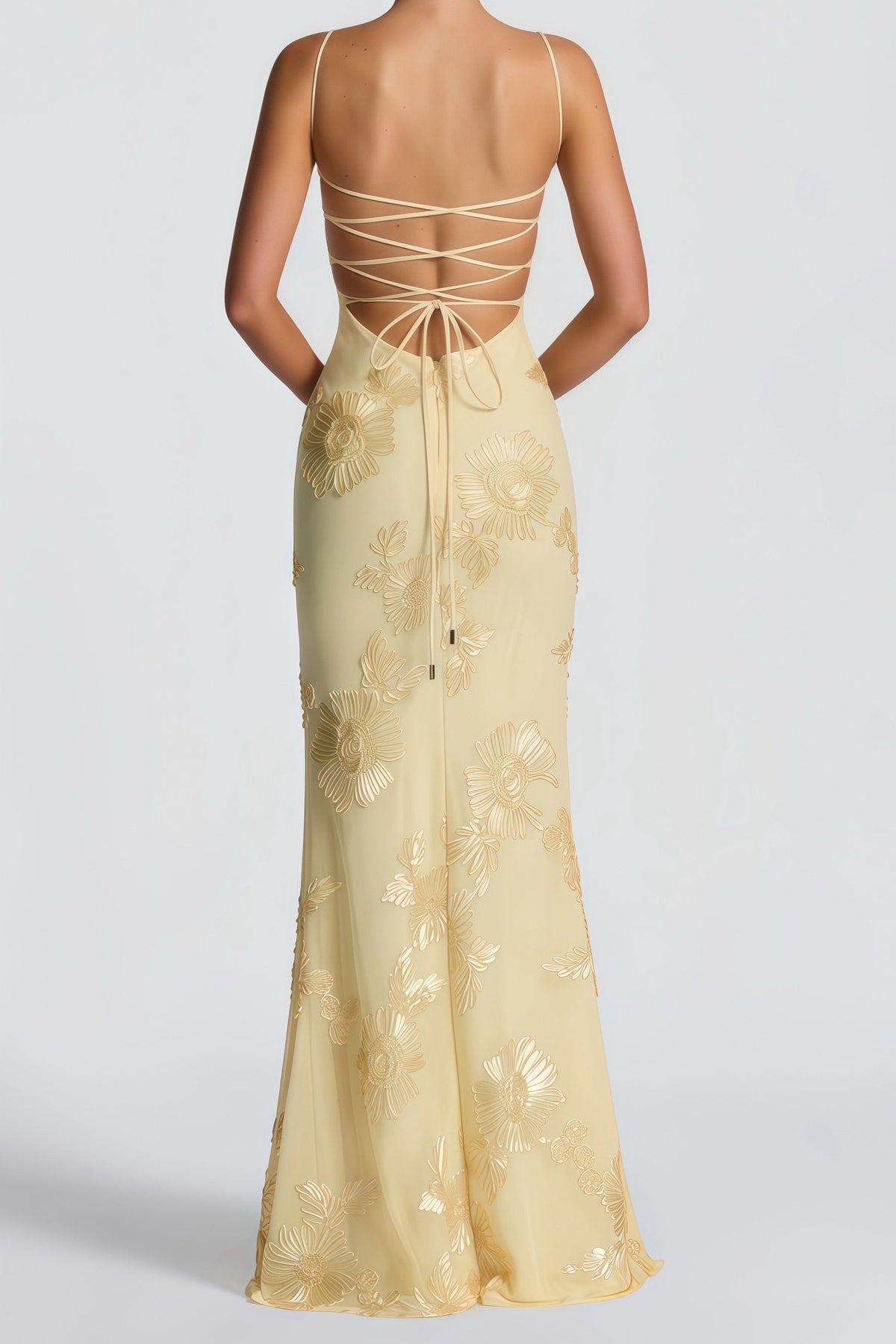 Théoline Yellow Floral Jacquard Corset Maxi Dress