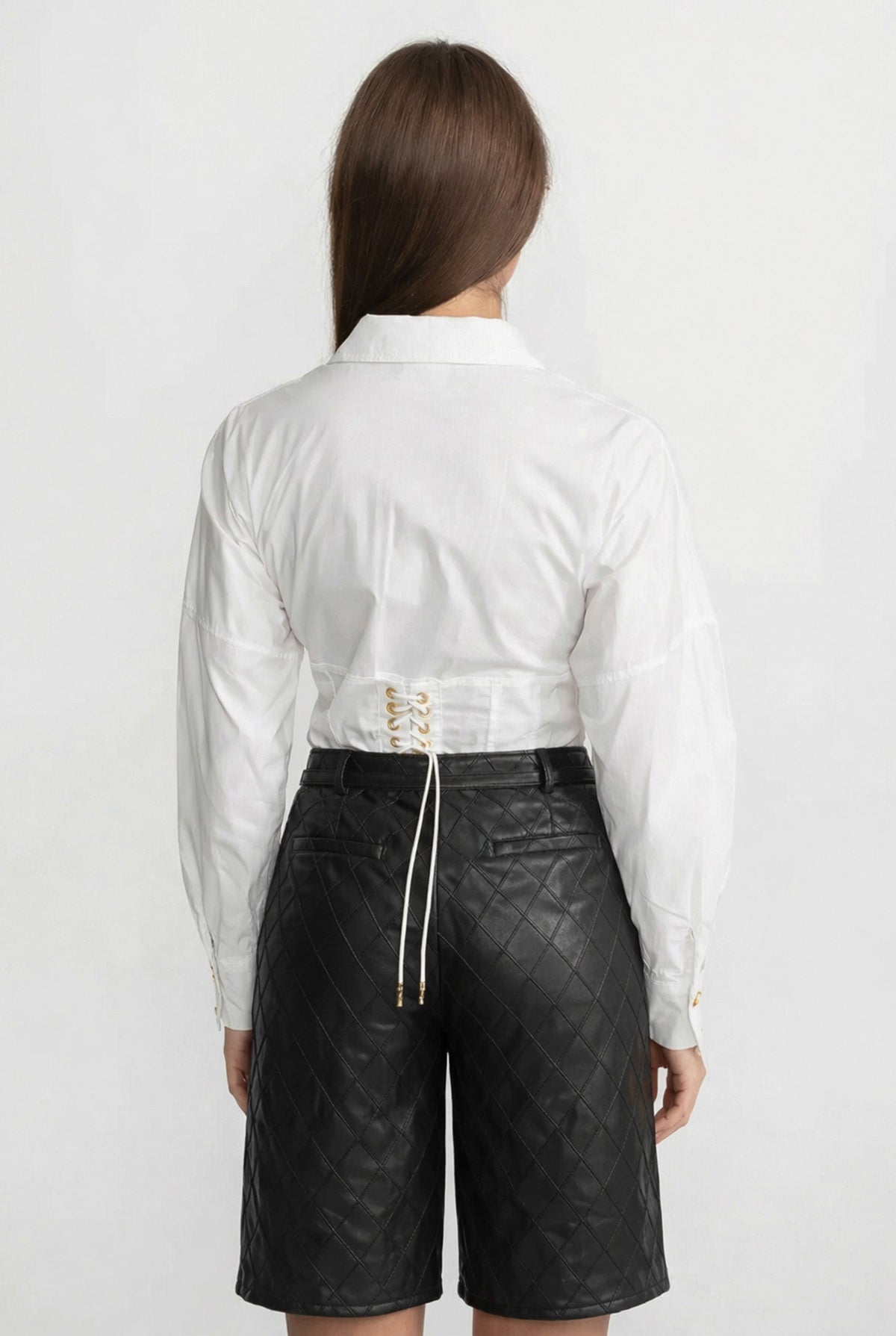 Quilted High-Waisted Shorts With Self-Tie Belt - Black