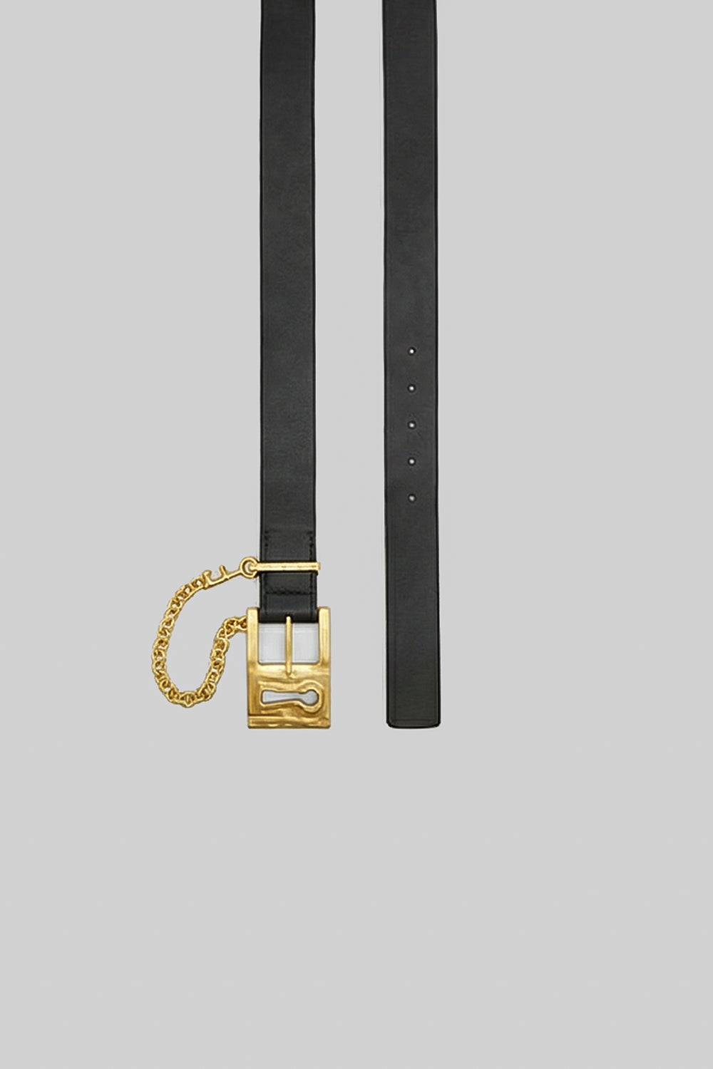 Belt with Keyhole Buckle and Chain Detail – Black