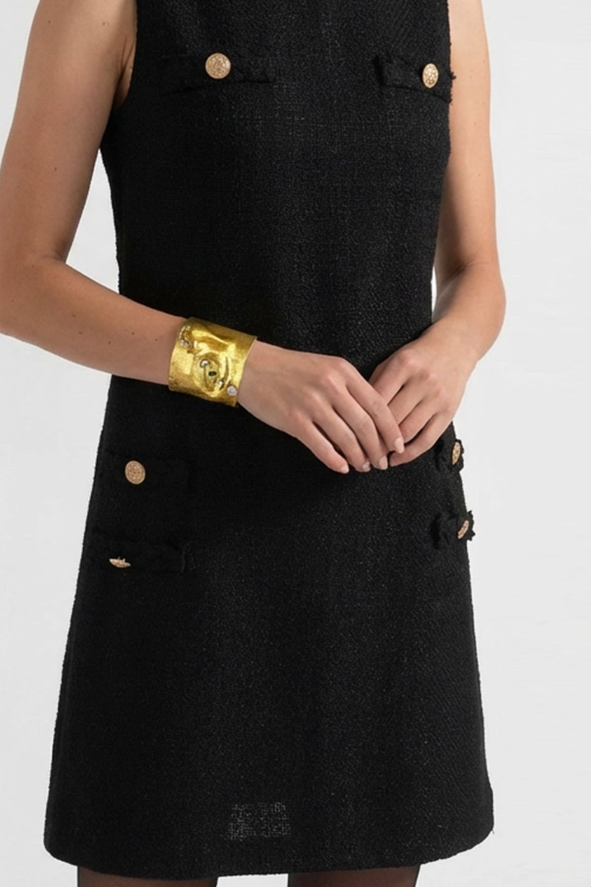 Hammered Cuff Bracelet with Crystal Accents – Gold