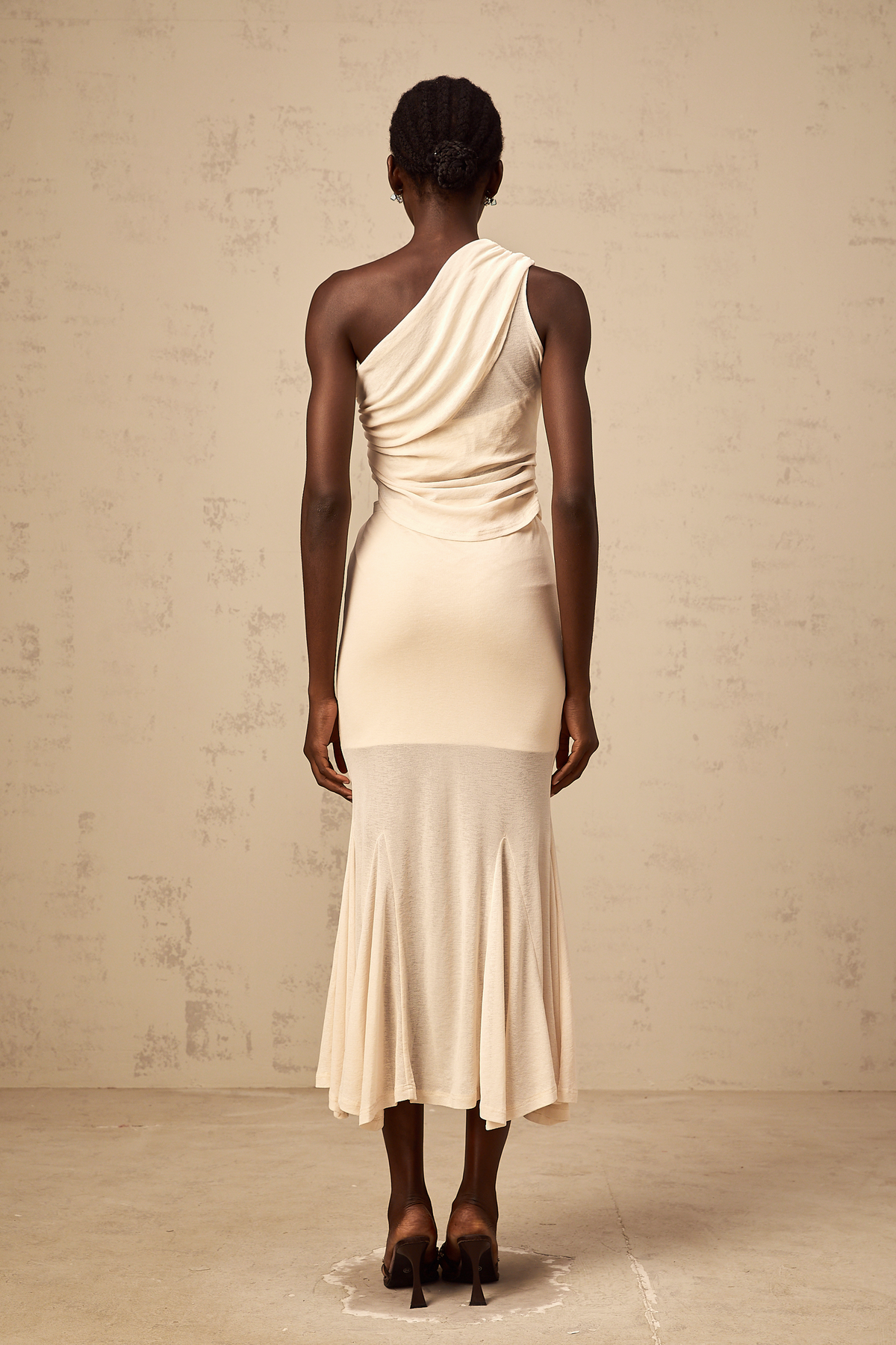 Gwenaëlle neutrals stretch ruched top & skirt matching set