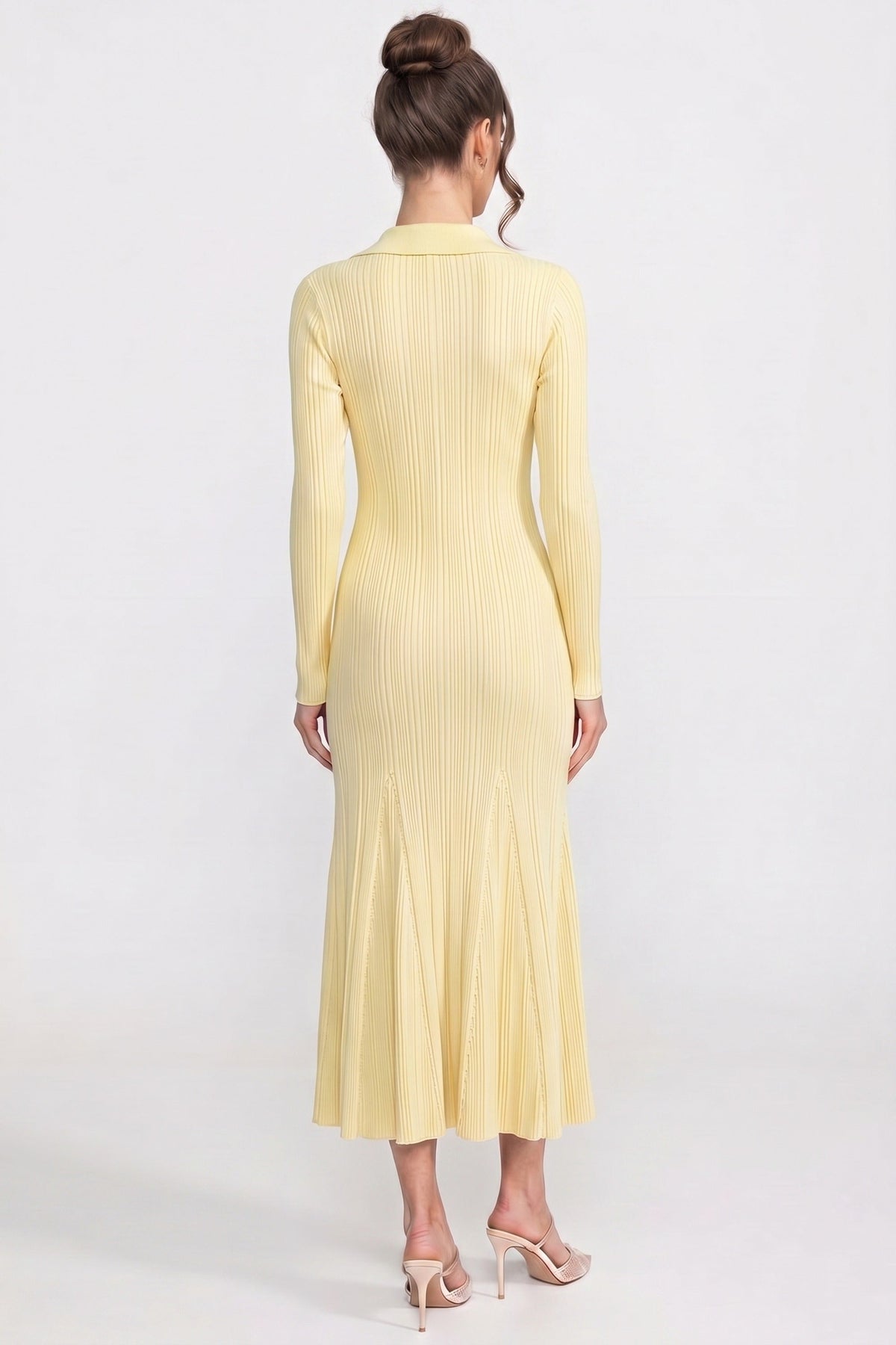 Long-Sleeve Button-Front Knit Maxi Dress With Patch Pockets - Yellow