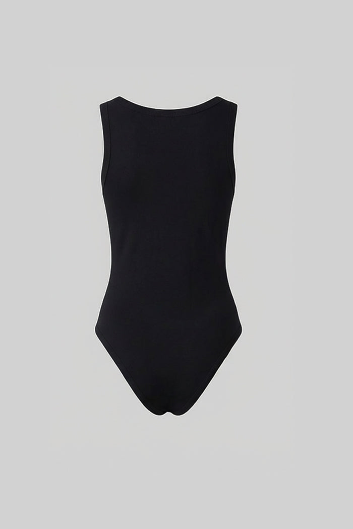 Embellished Scoop-Neck Bodysuit with Gold Charms – Black