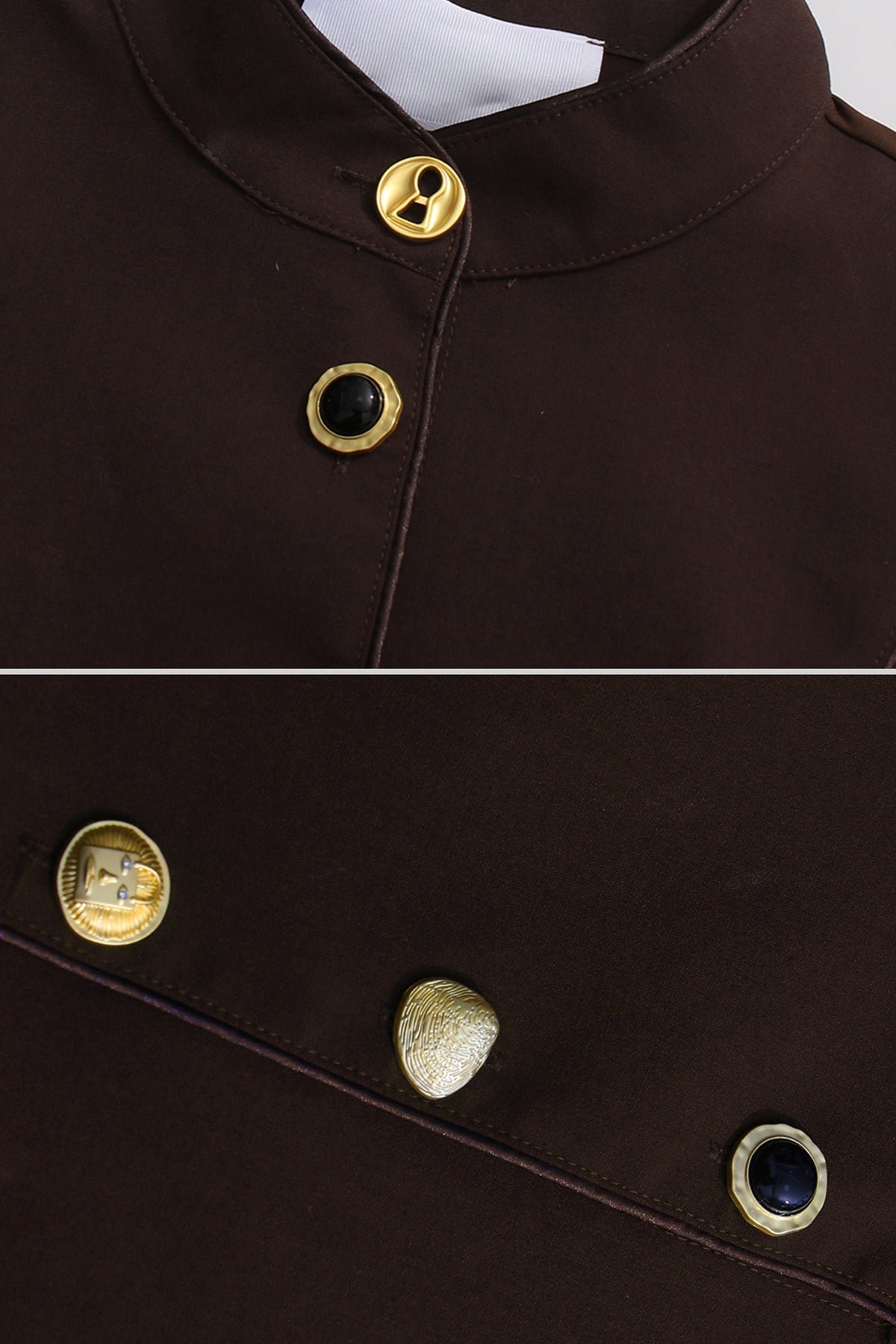 Velvet Maxi Dress with Gold Statement Buttons - Brown