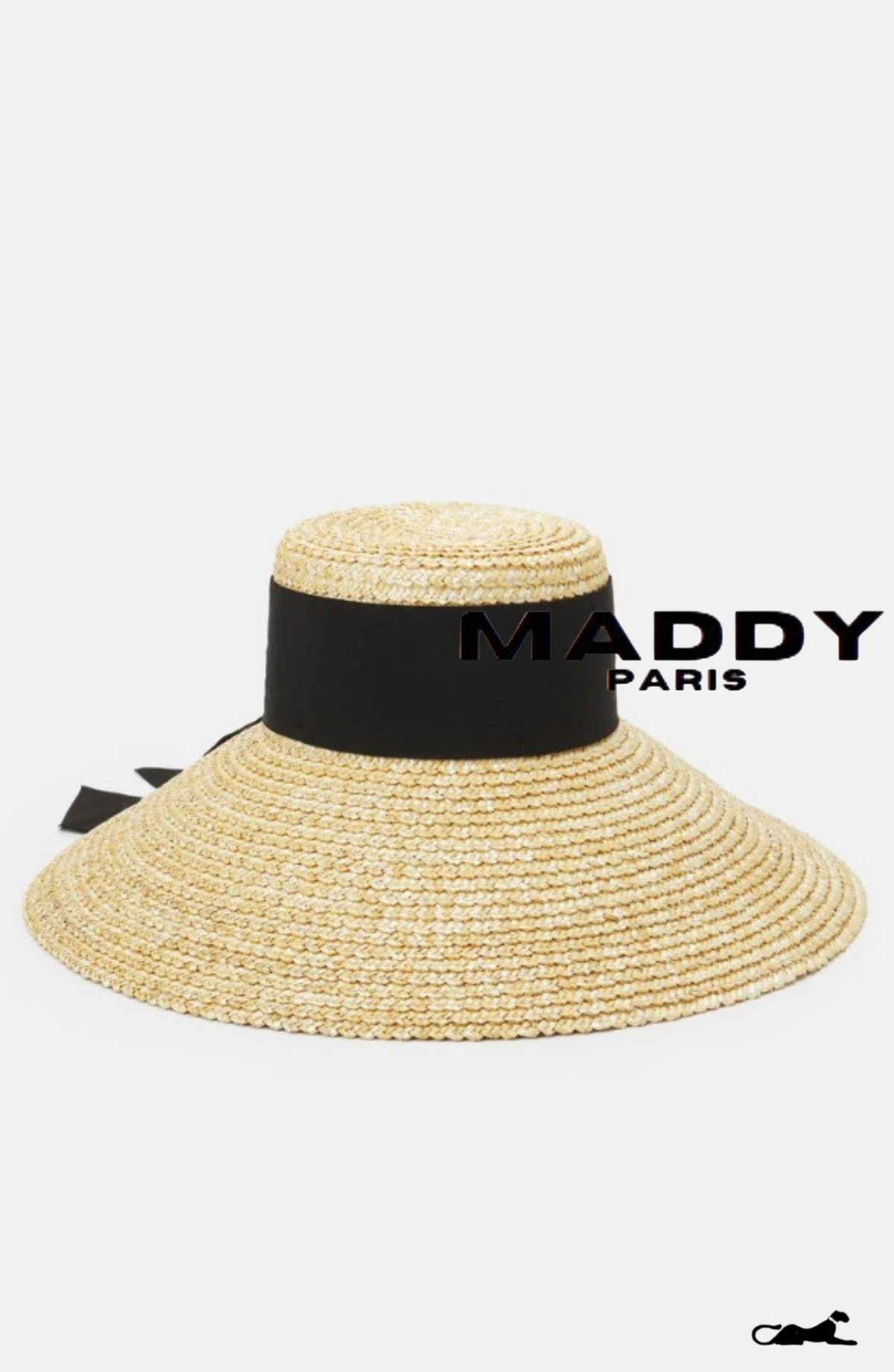 MIRABEL WOVEN STRAW RIBBON HAT – NATURAL BEIGE WITH BLACK TRIM - Black