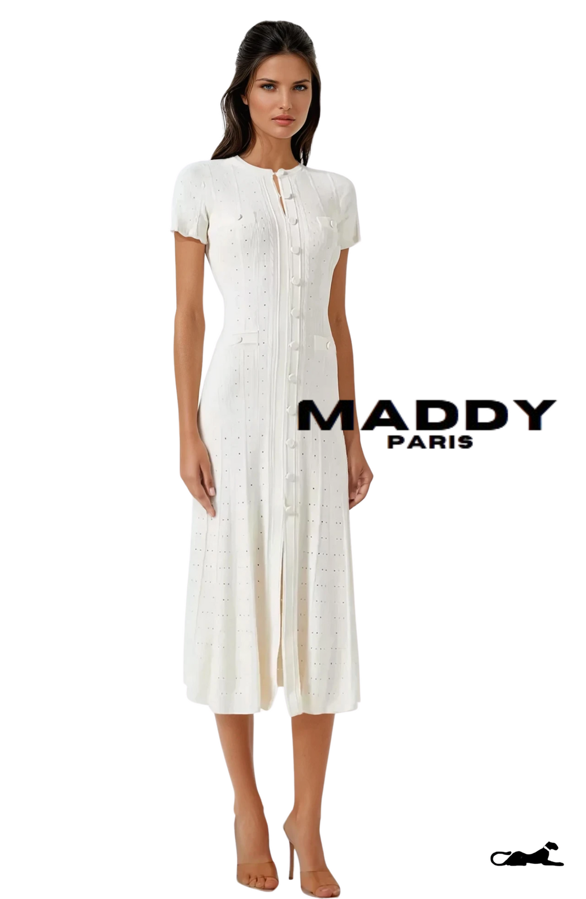 SANDRO GISELLE KNIT MIDI DRESS - WHITE