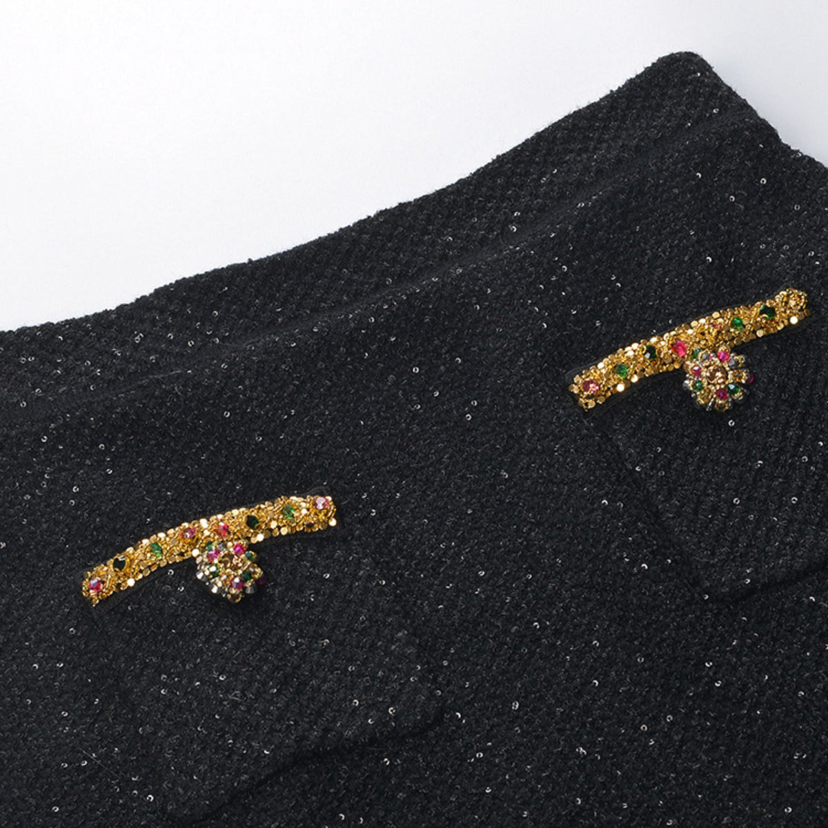 Ariane black sequined tweed jacket & skirt matching set
