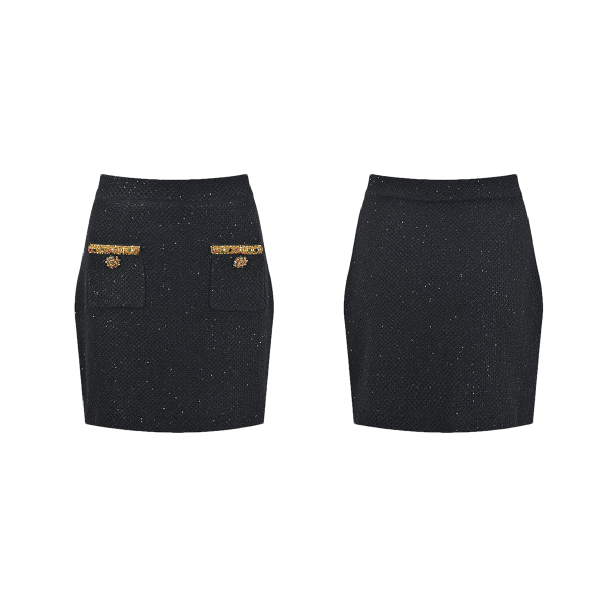 Ariane black sequined tweed jacket & skirt matching set