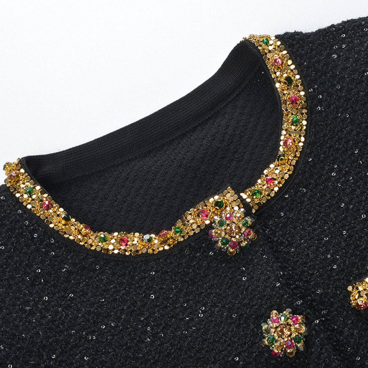 Ariane black sequined tweed jacket & skirt matching set