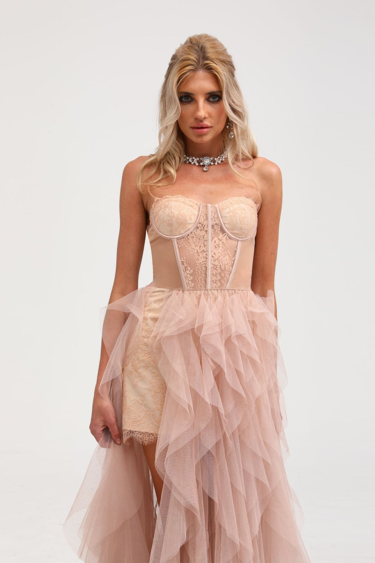 Eilís Pink Bustier Mesh Maxi Dress (Final Sale-US Only)