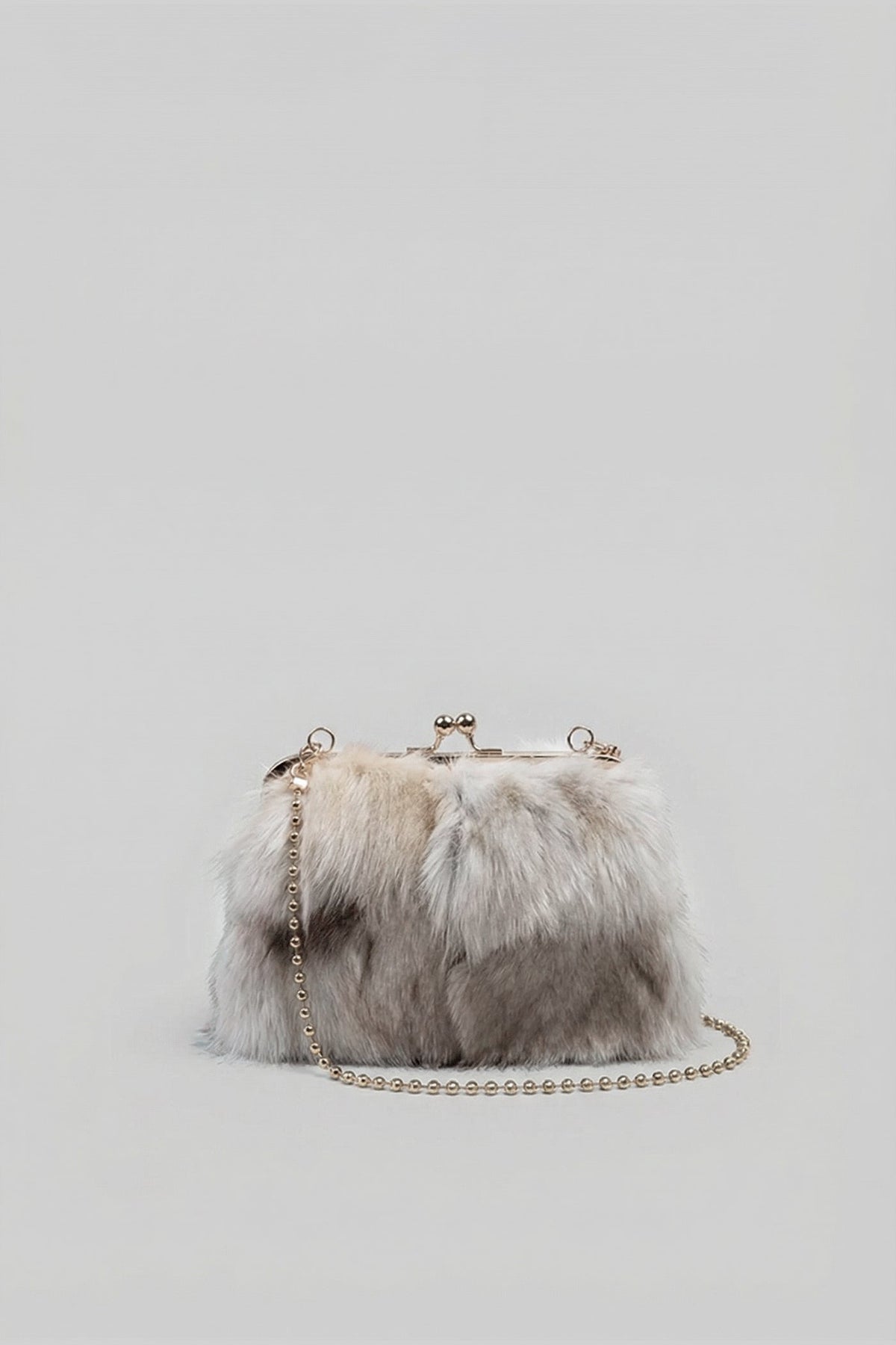 Faux Fur Clutch Bag with Kiss-Lock Closure – Khaki