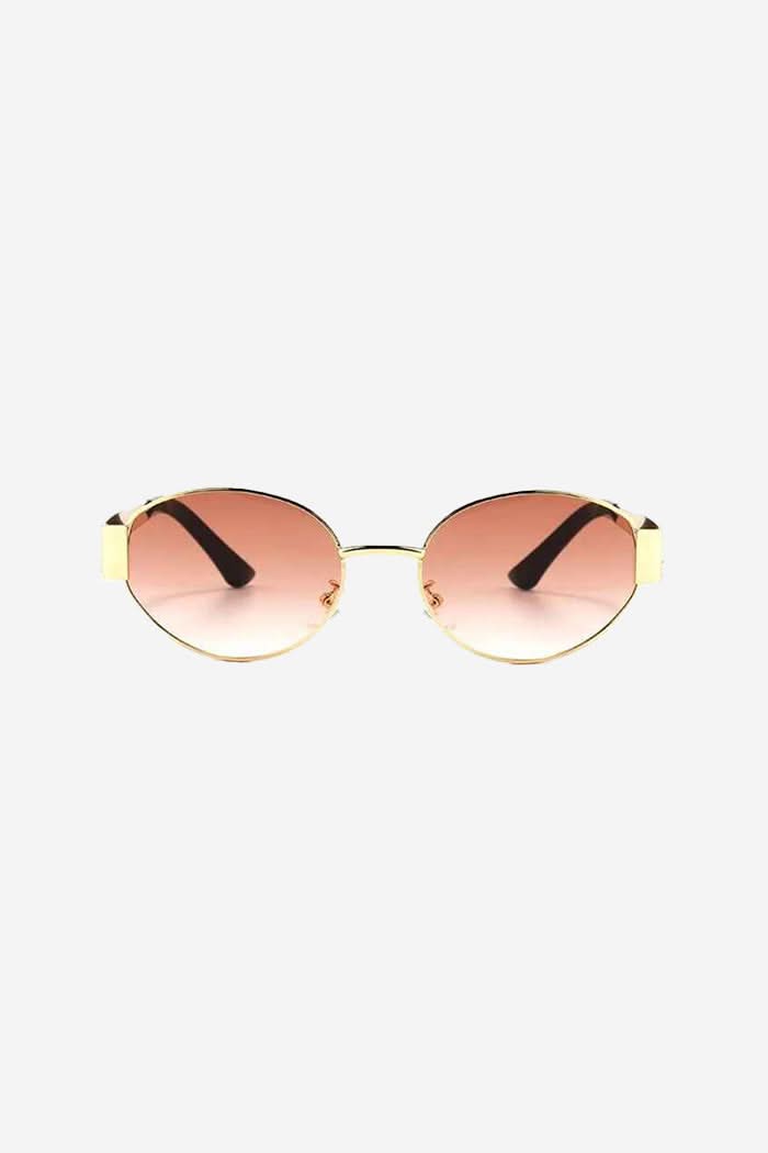Oval Frame Sunglasses with Engraved Wide Gold Temples – Pink
