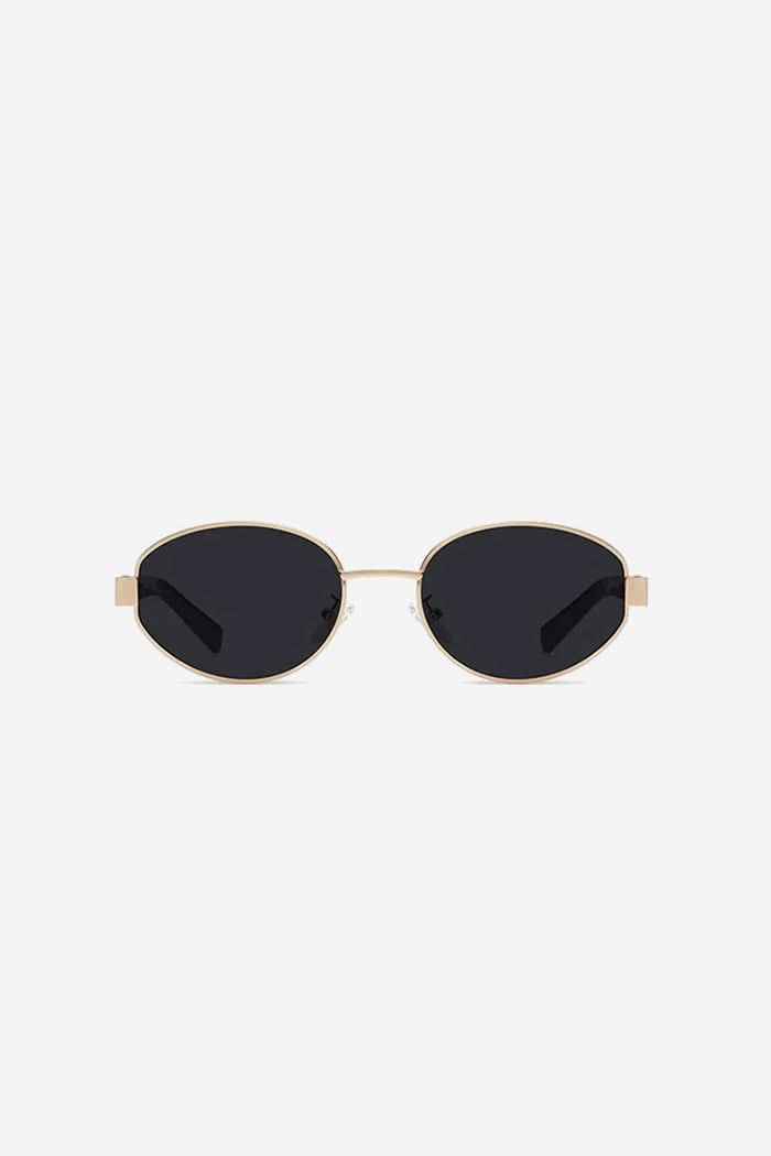 Vintage-Inspired Oval Sunglasses with Slim Gold Frame and Bold Acetate Temples – Black