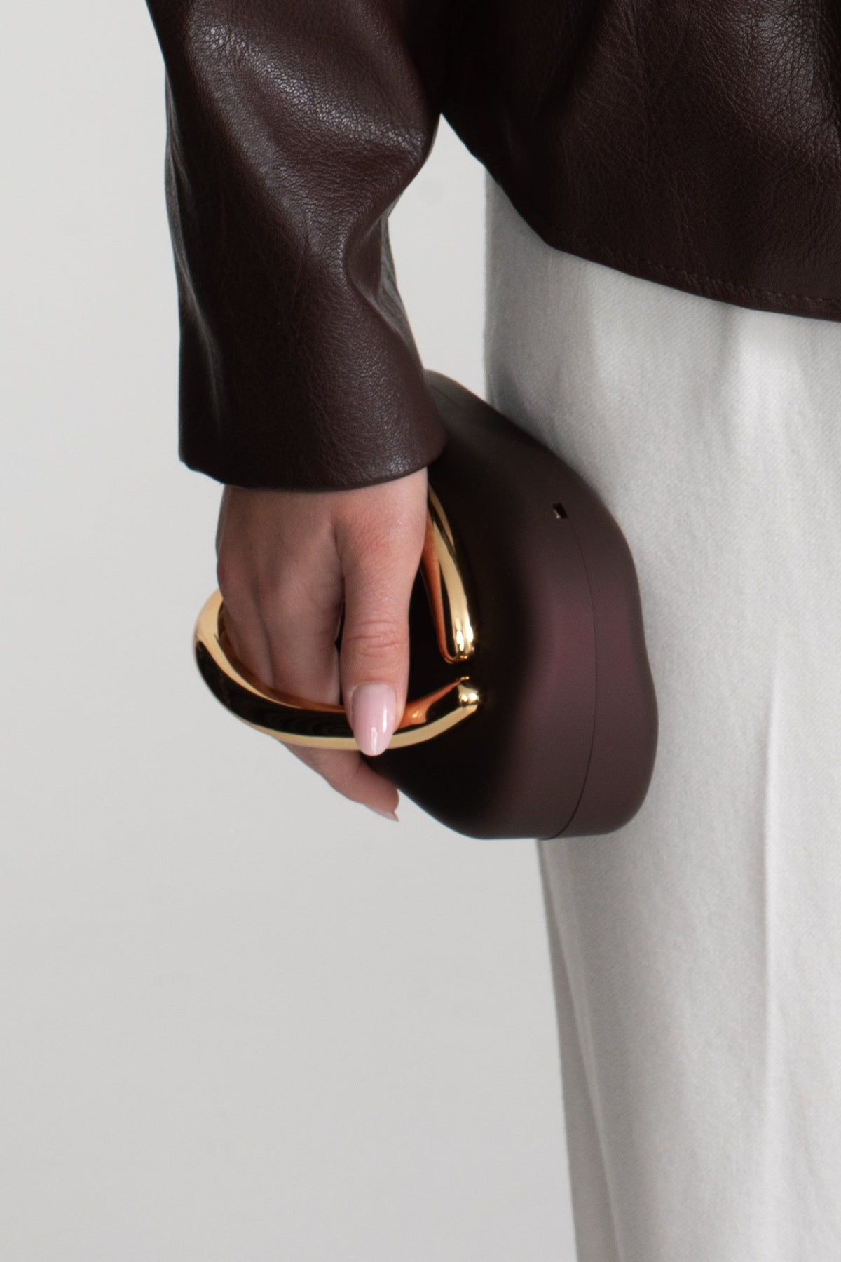 Clutch With Gold Sculptural Handle – Brown And Gold
