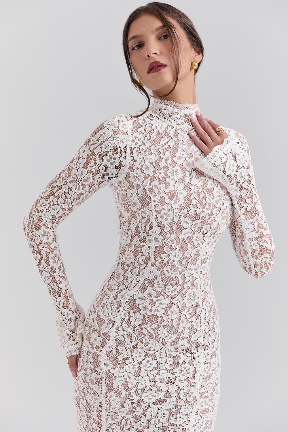 Sophia Vintage Ivory Lace Fitted Midi Dress