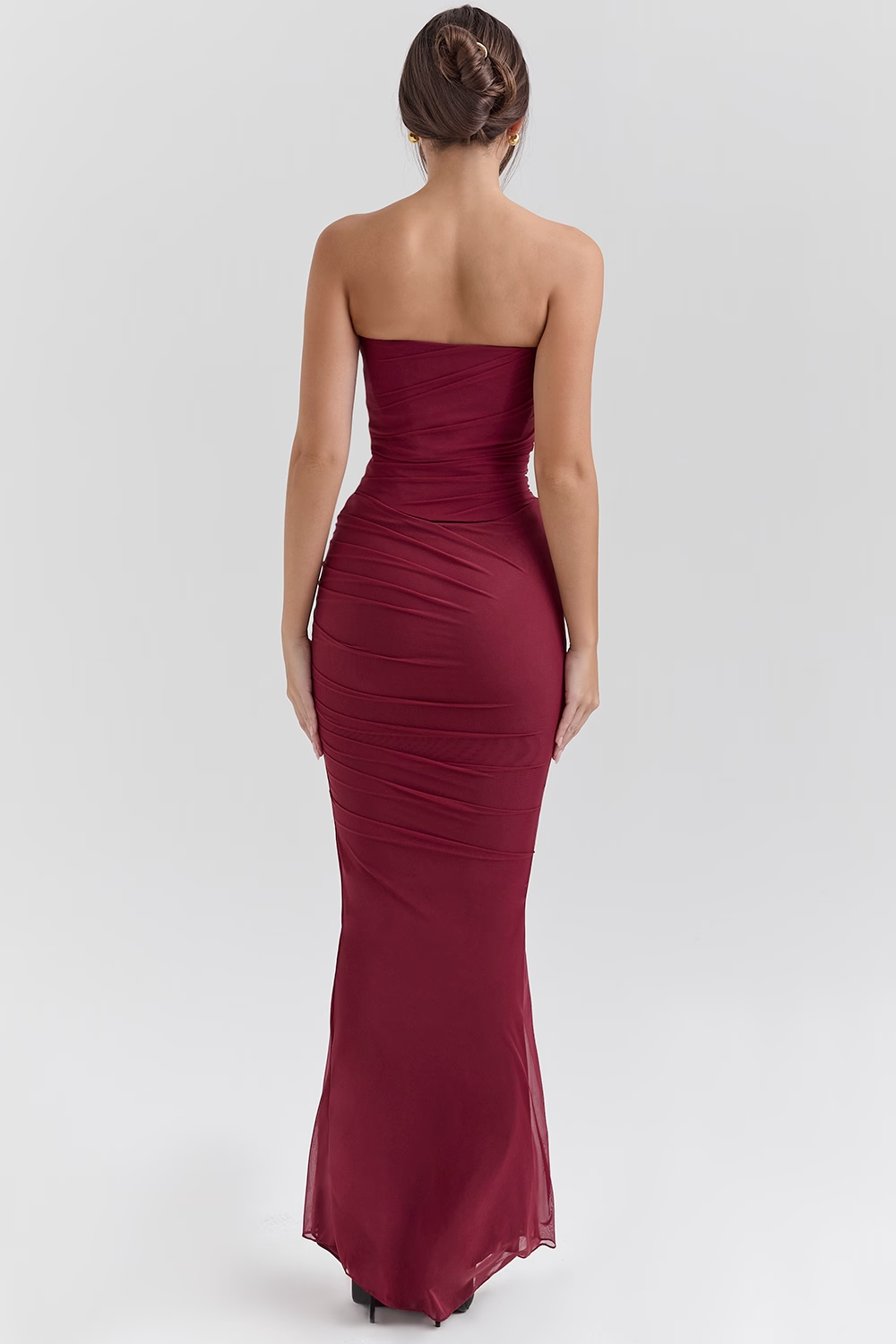 Cassidy Cabernet Fluted Hem Mesh Maxi Skirt