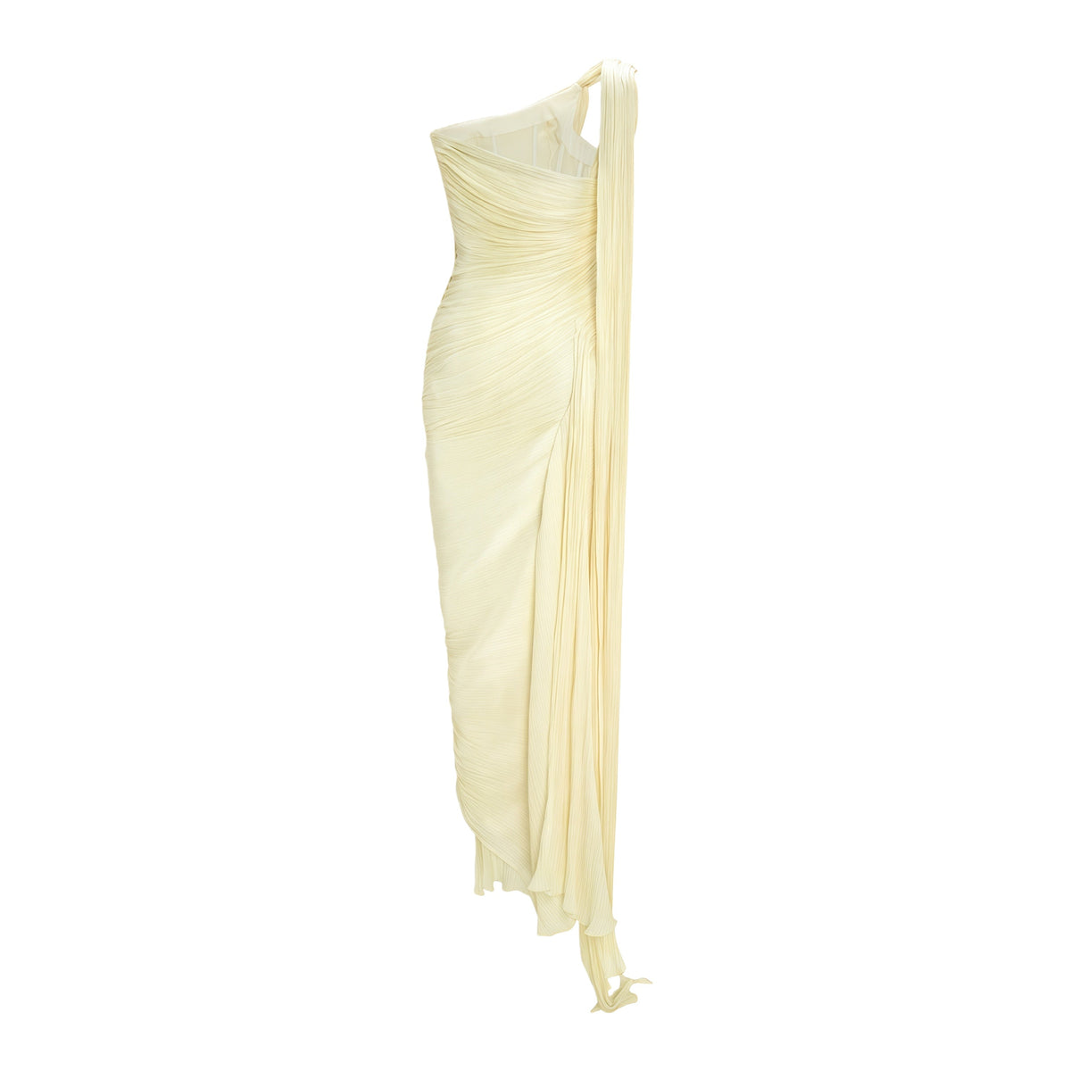 Meissa Yellow Asymmetrical Ruched Maxi Dress