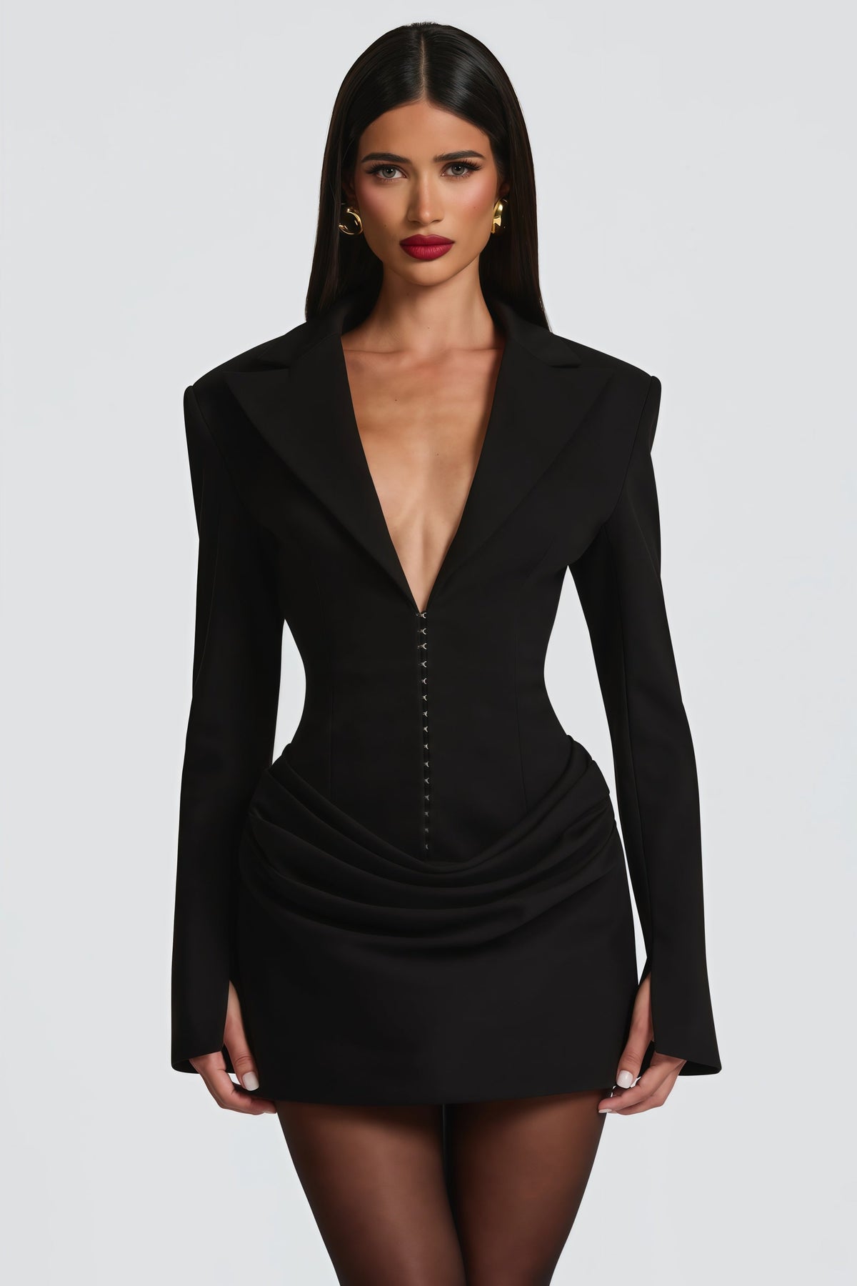 Rosette Black Ruched Blazer Mini Dress (Final Sale-US Only)
