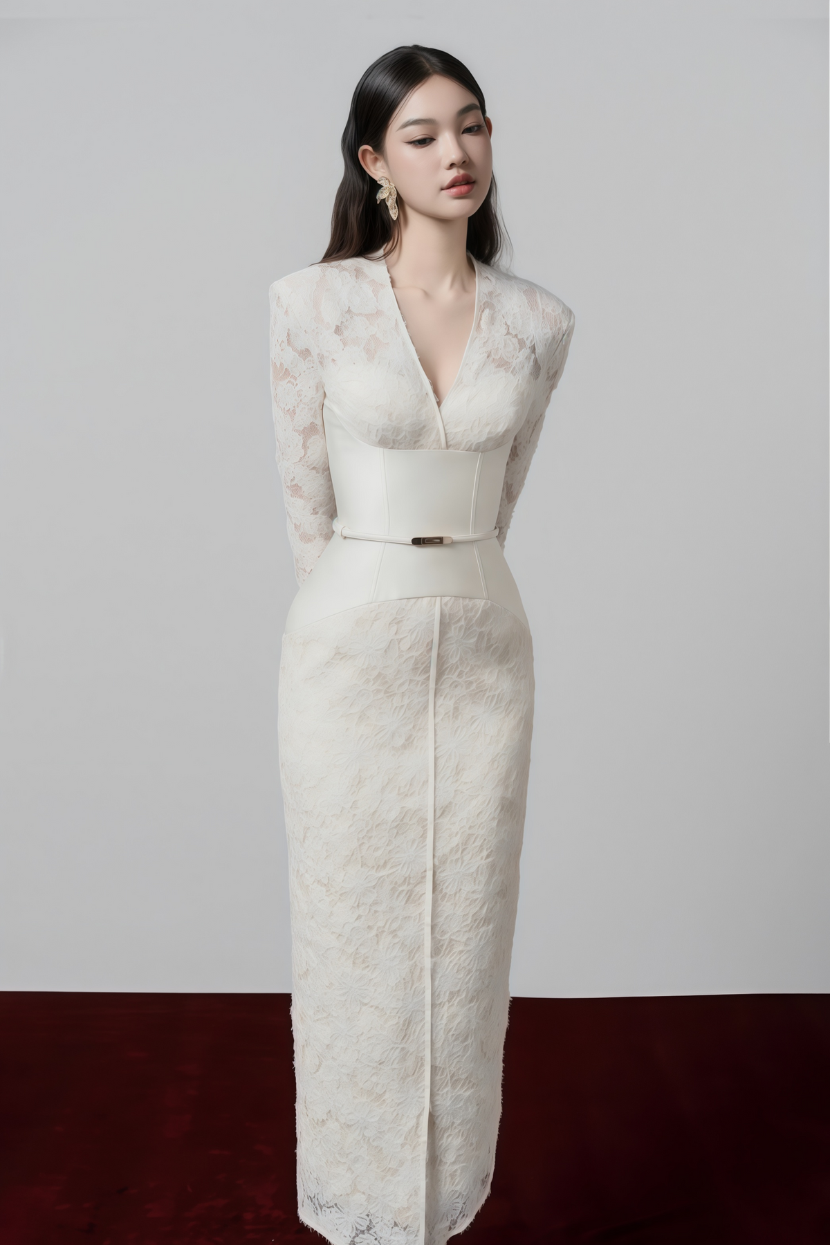 Oona White Floral Lace Pencil Midi Dress