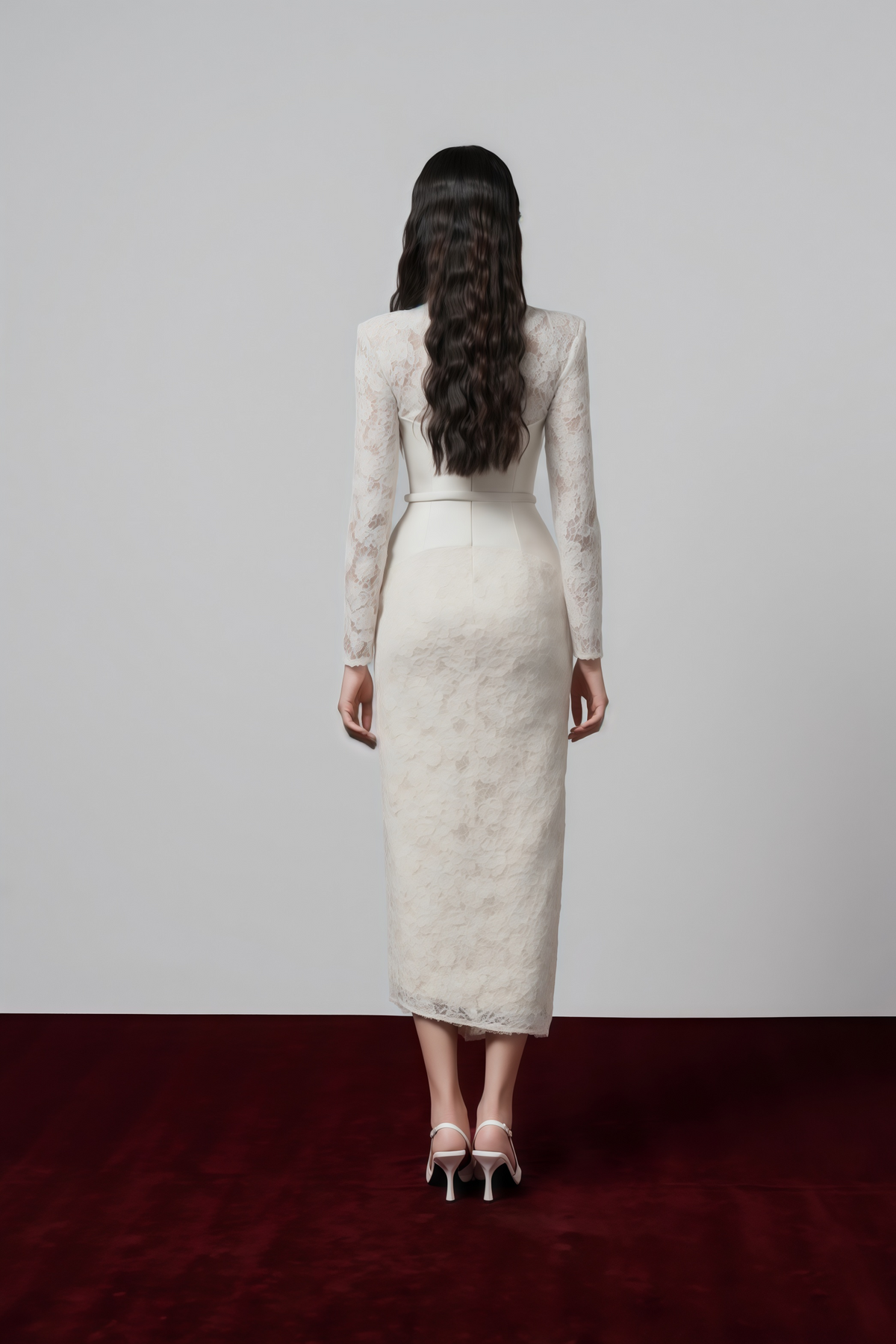 Oona White Floral Lace Pencil Midi Dress