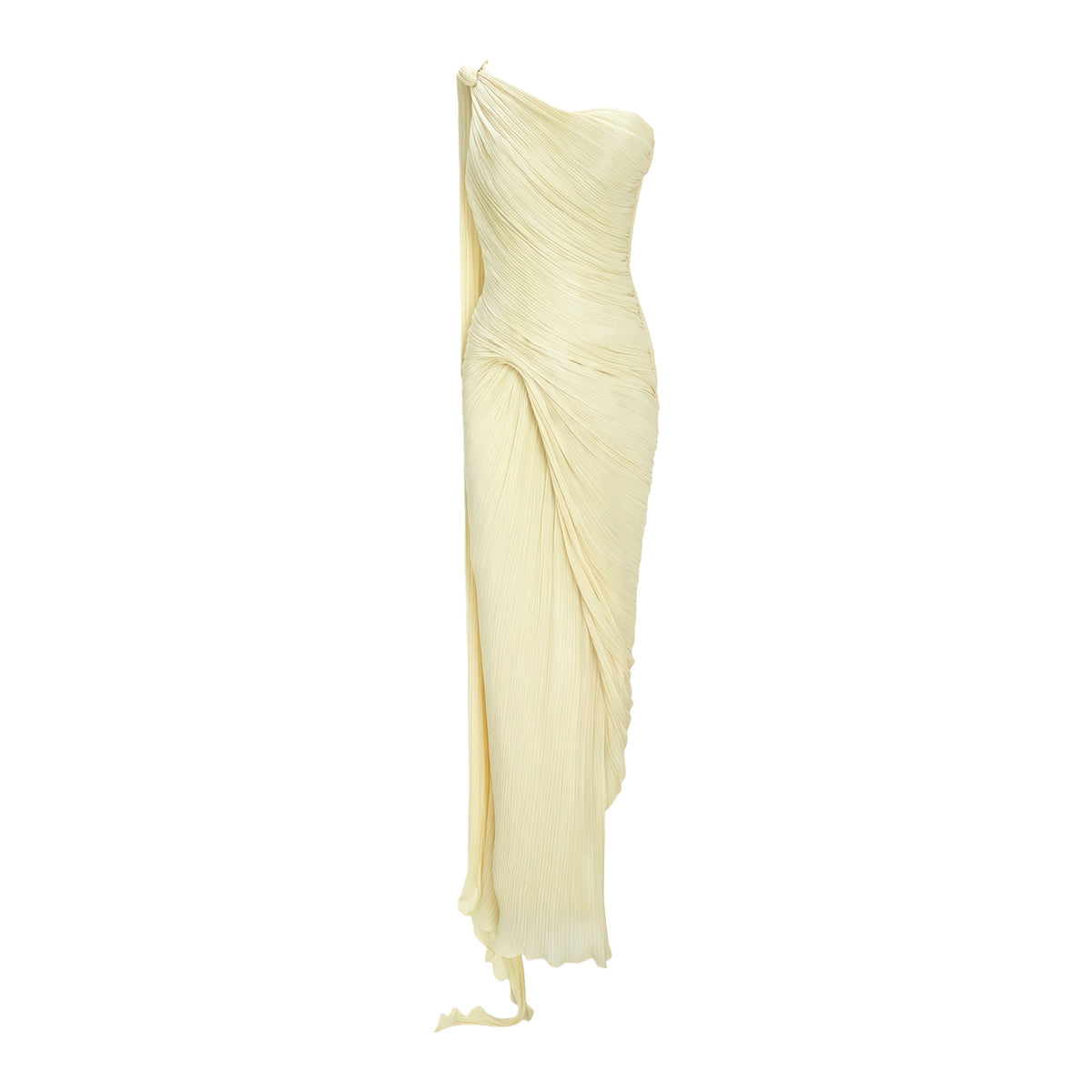 Meissa Yellow Asymmetrical Ruched Maxi Dress