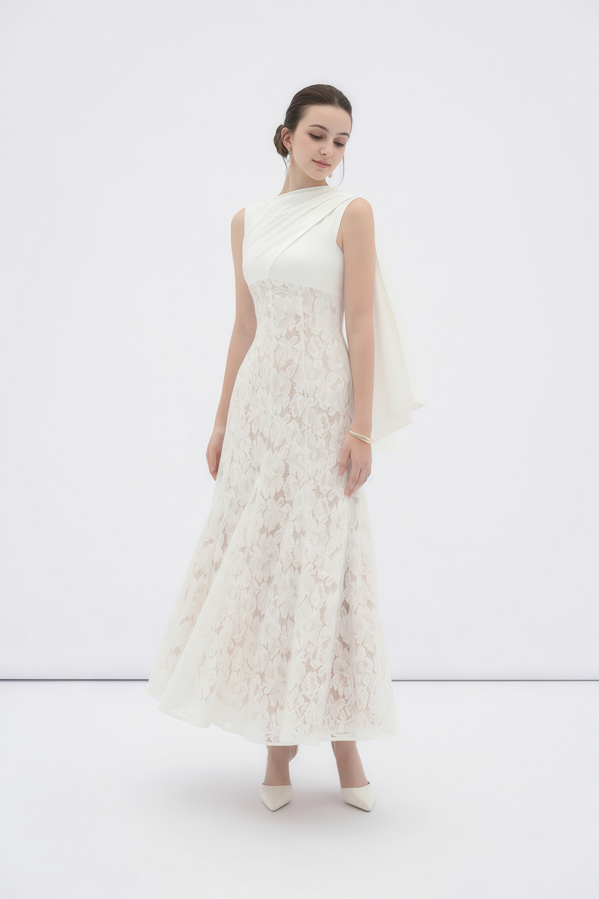 Marzia White Ribbon Detail Floral Lace Maxi Dress (Final Sale-US Only)