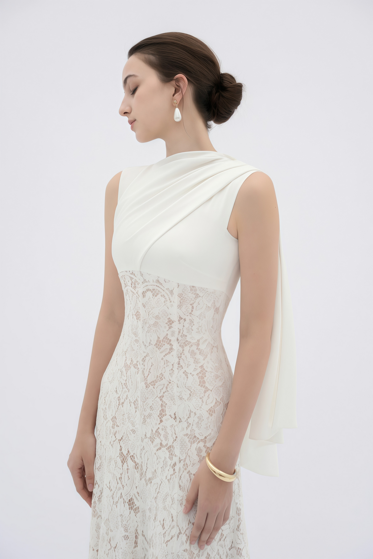 Marzia White Ribbon Detail Floral Lace Maxi Dress