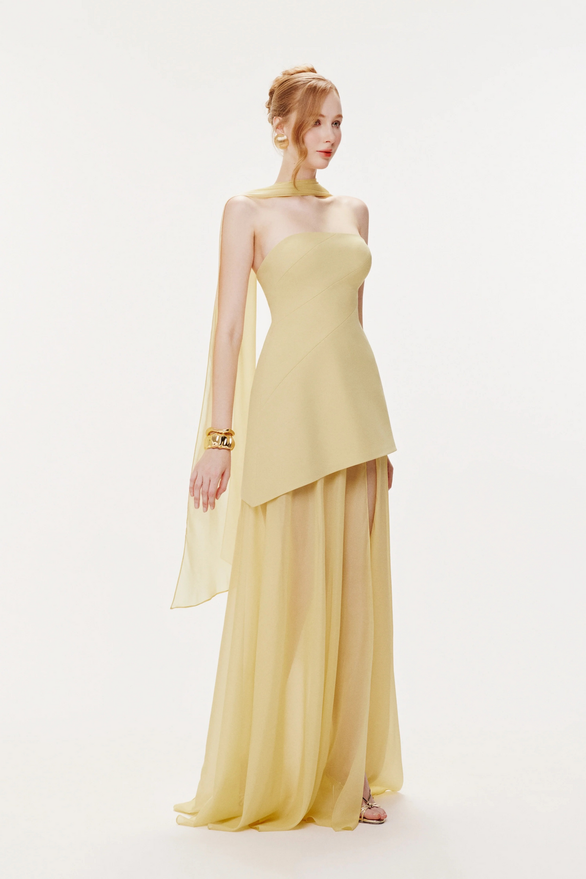 Marlis Yellow Strapless Layered Train Dress (Final Sale-US Only)